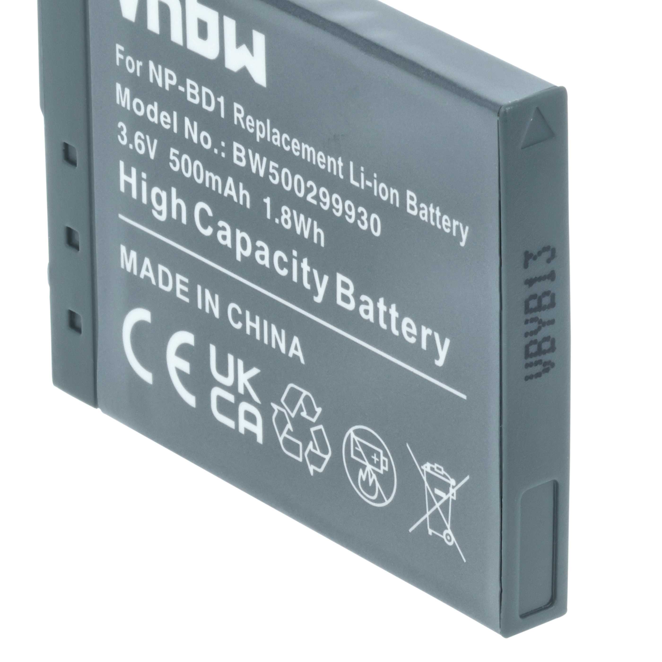 3x Battery replaces Sony NP-FD1, NP-BD1 - 500mAh, 3.6V, Li-Ion