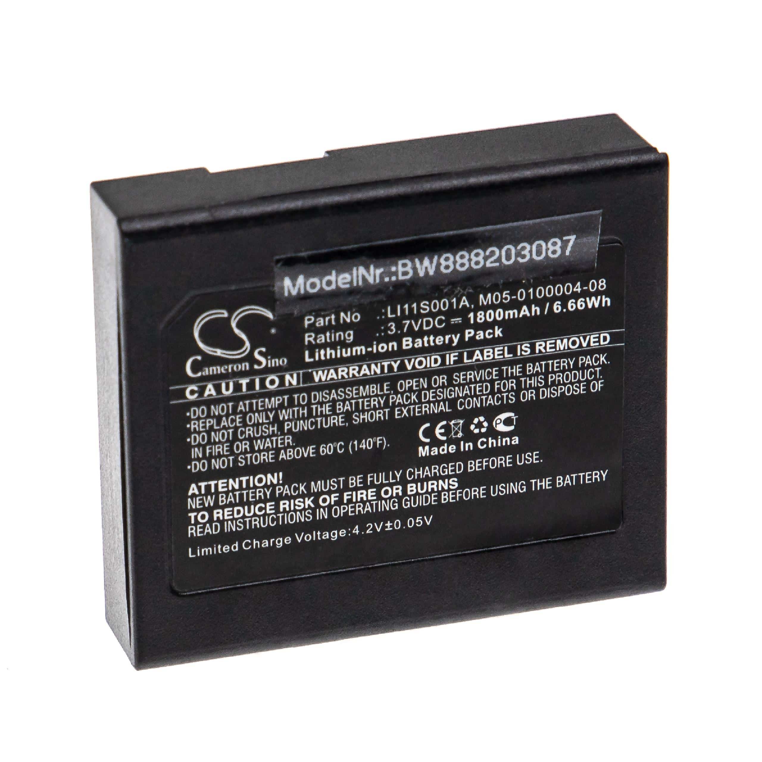 Batterie remplace Mindray 022-000008-00, M05-0100004-08, LI11S001A pour appareil médical - 1800mAh 3,7V Li-ion