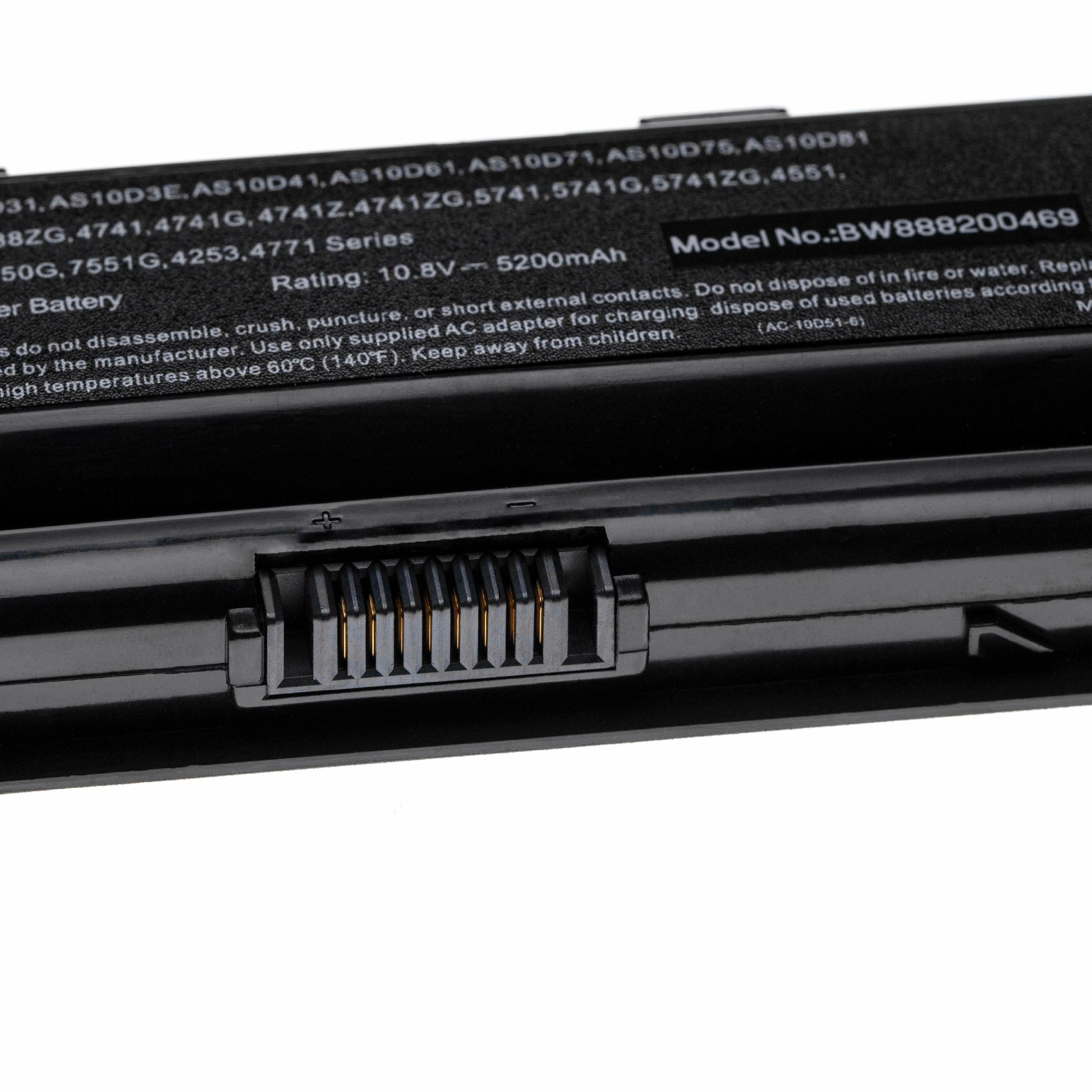 Batería reemplaza Acer 31CR19/652, 31CR19/65-2 para notebook Gateway - 5200 mAh 10,8 V Li-poli negro