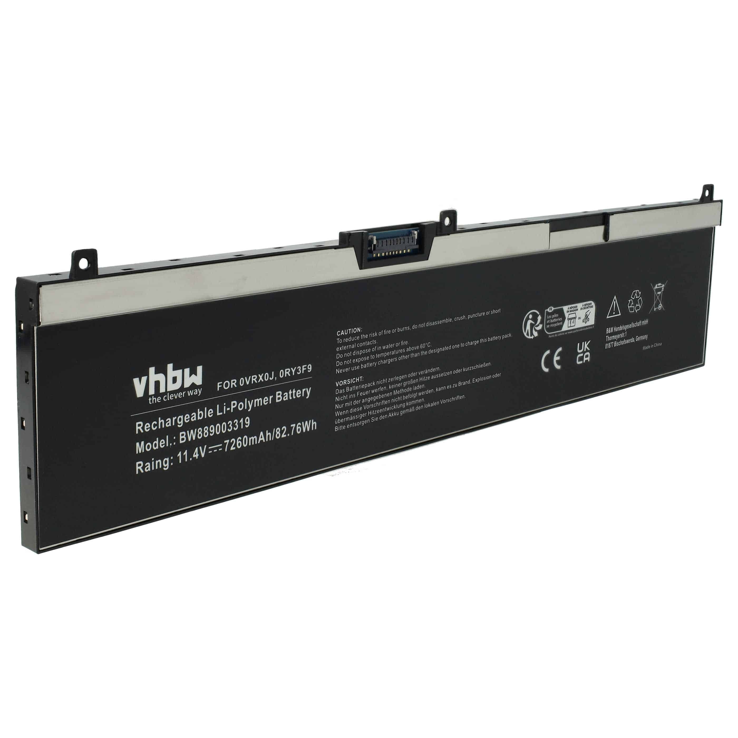 Batería reemplaza Dell 0VRX0J, 451-BCGI, 0WMRC77I, 5TF10, 0RY3F9 para notebook Dell - 7260 mAh 11,4 V Li-poli