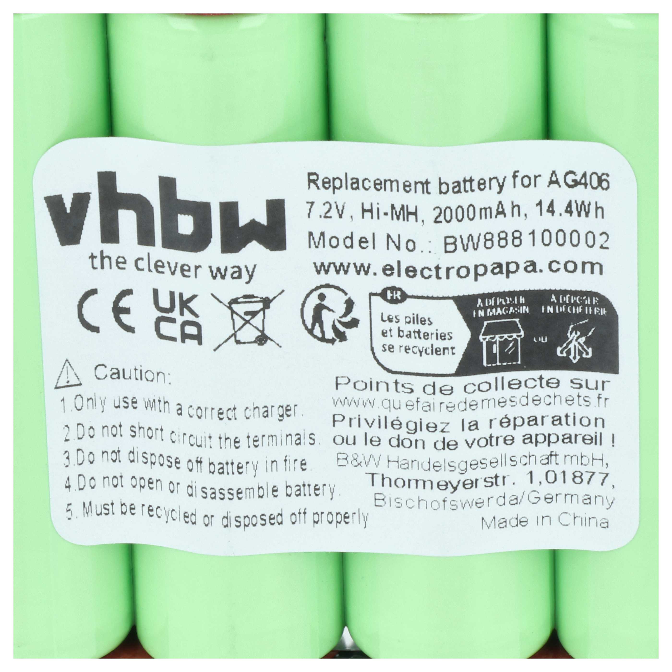 Batterie remplace AEG/Electrolux 90016553200, 90005510600 pour aspirateur AEG Electrolux - 2000mAh 7,2V NiMH