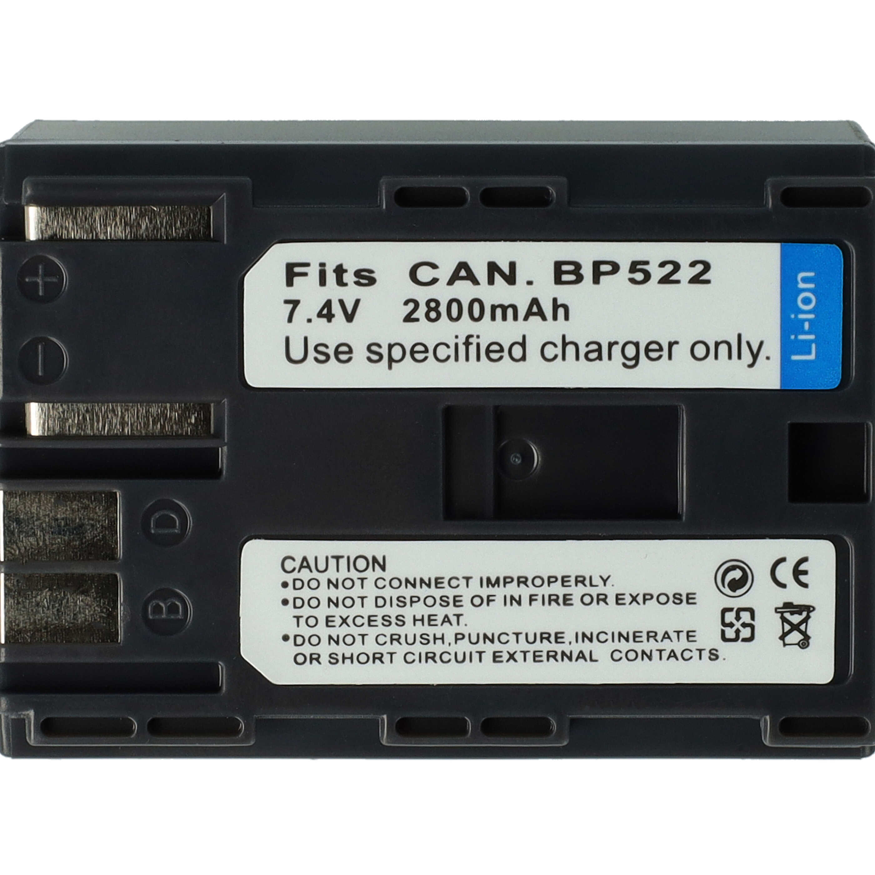Videocamera Battery Replacement for Canon BP-535, BP-511, BP-522, BP-512, BP-514 - 2800mAh 7.2V Li-Ion