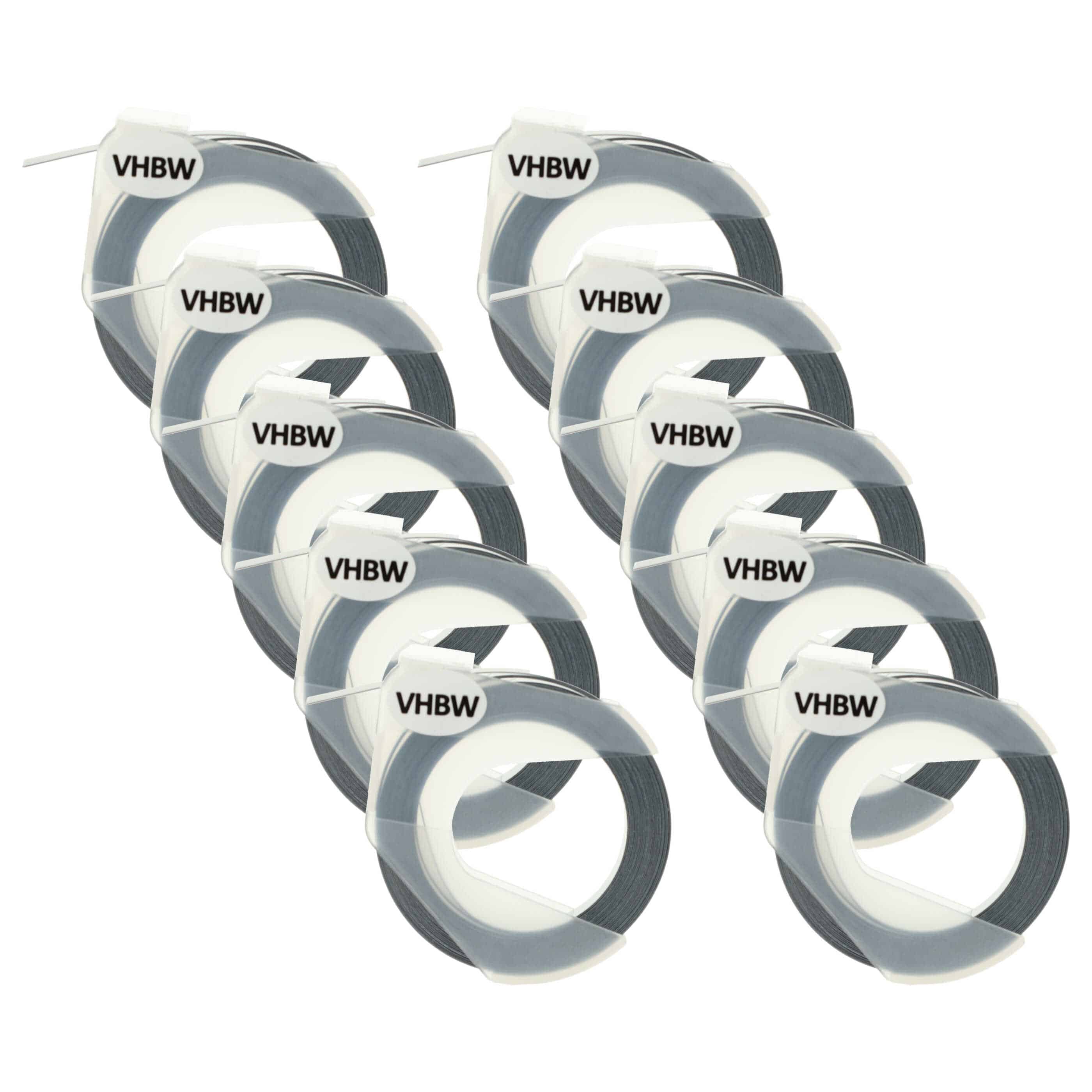 10x 3D Embossing Label Tape as Replacement for Dymo 520109, 0898130, S0898130 - 9 mm White to Black