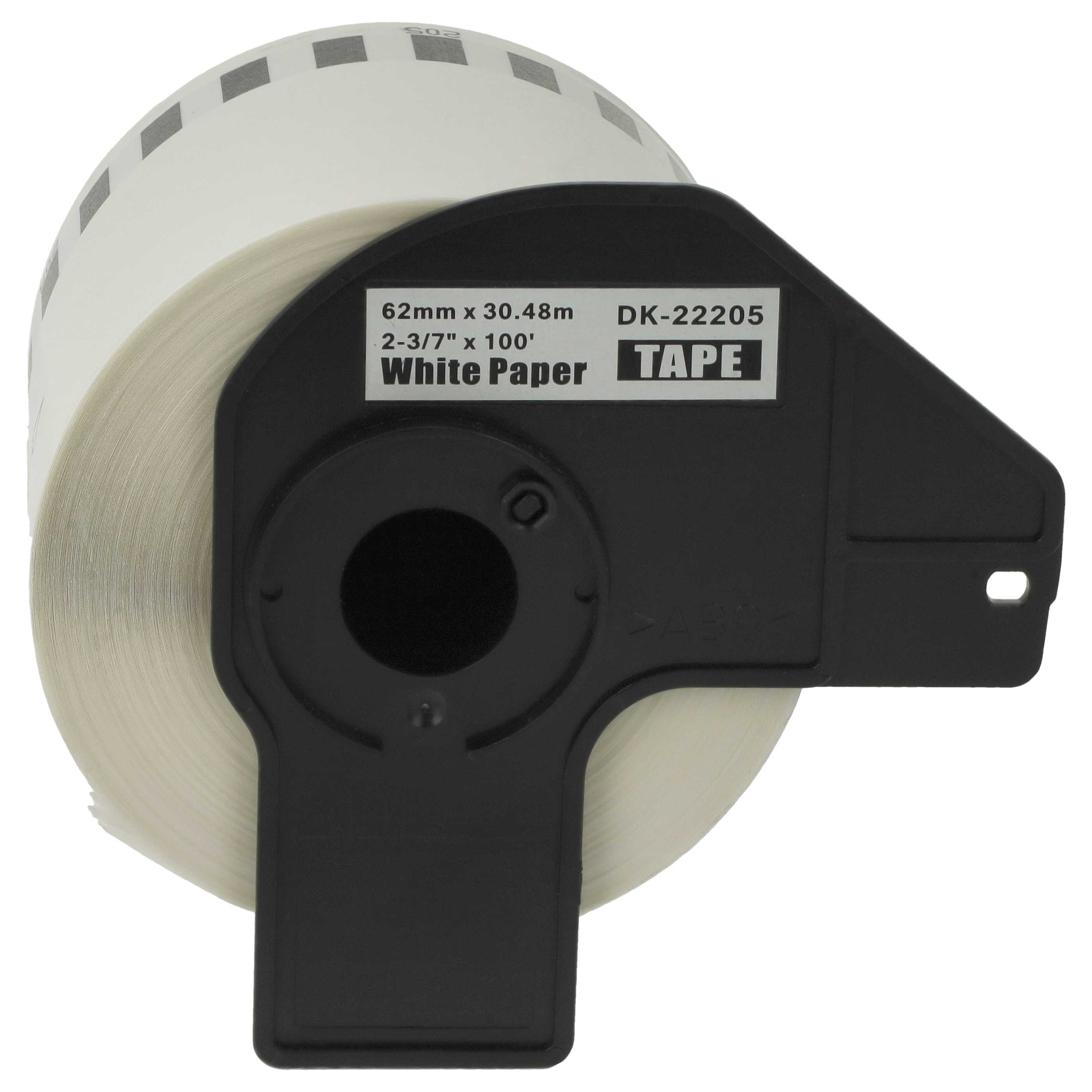 2x Label Roll replaces Brother DK-22205 Labeller - Premium 62 mm x 30.48 m + Holder