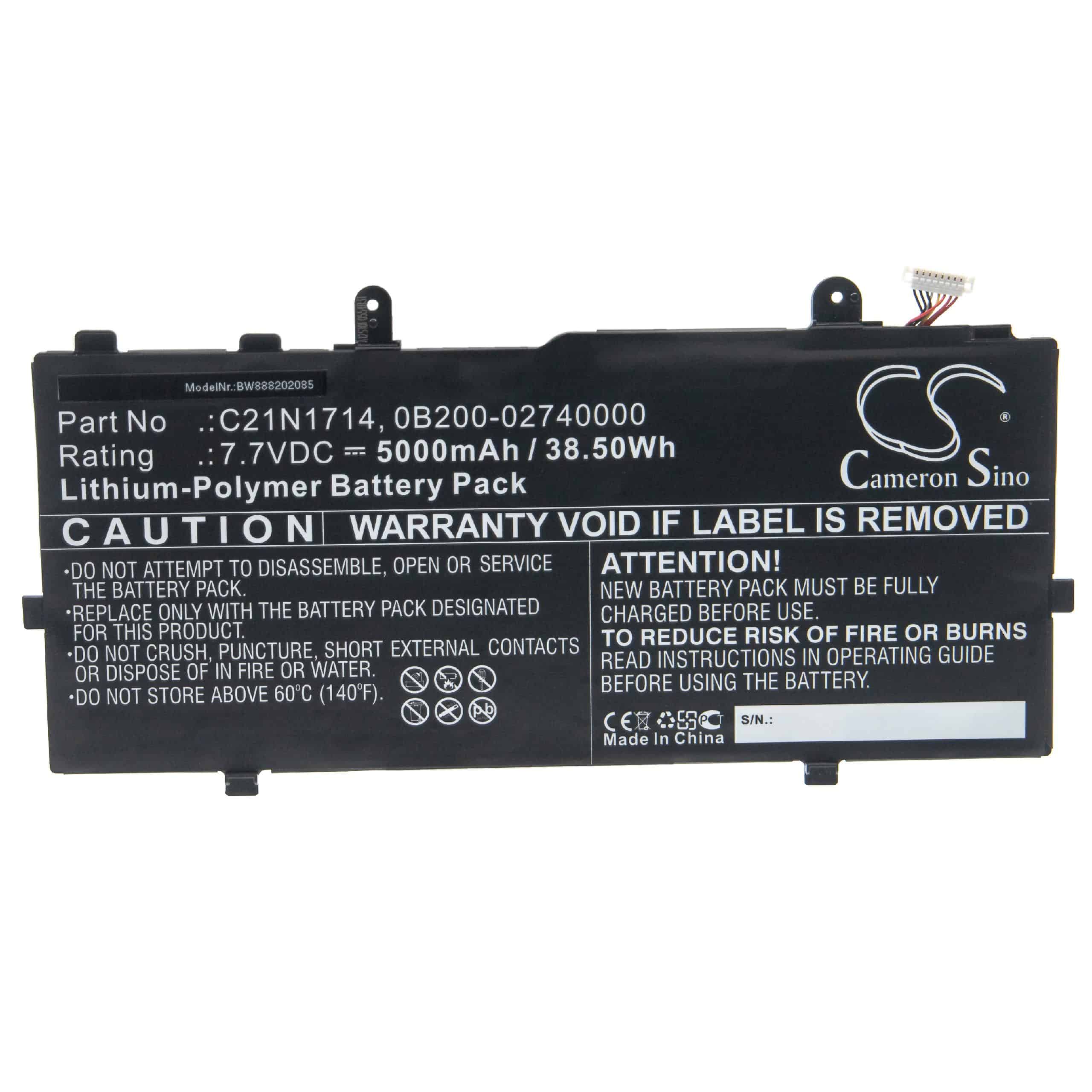 Batterie remplace Asus C21N1714, 0B200-02740000 pour ordinateur portable - 5000mAh 7,7V Li-polymère, noir