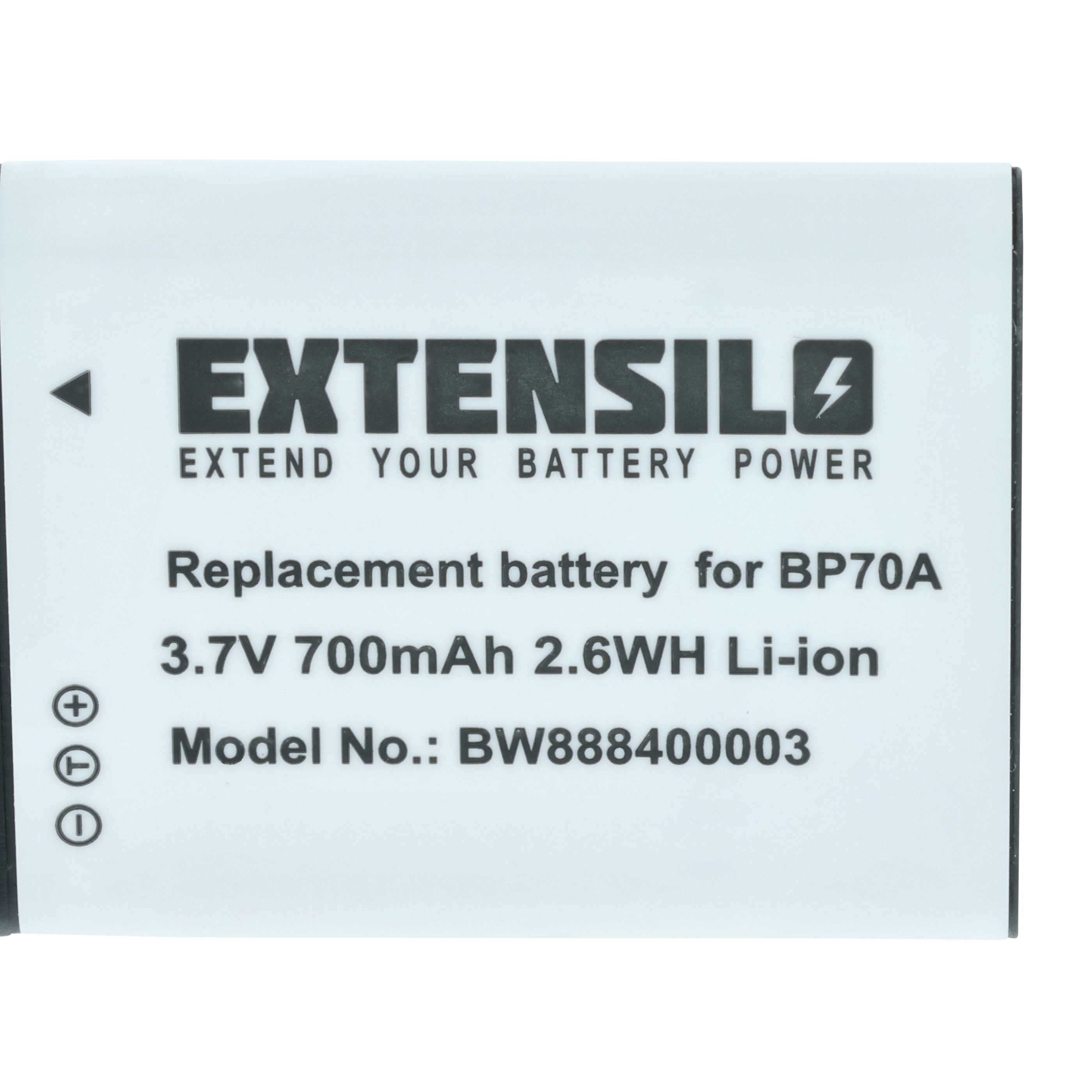 Batteria sostituisce Samsung BP-70a, SLB-70A, BP70a, EA-BP70A per fotocamera - 700mAh 3,6V Li-Ion