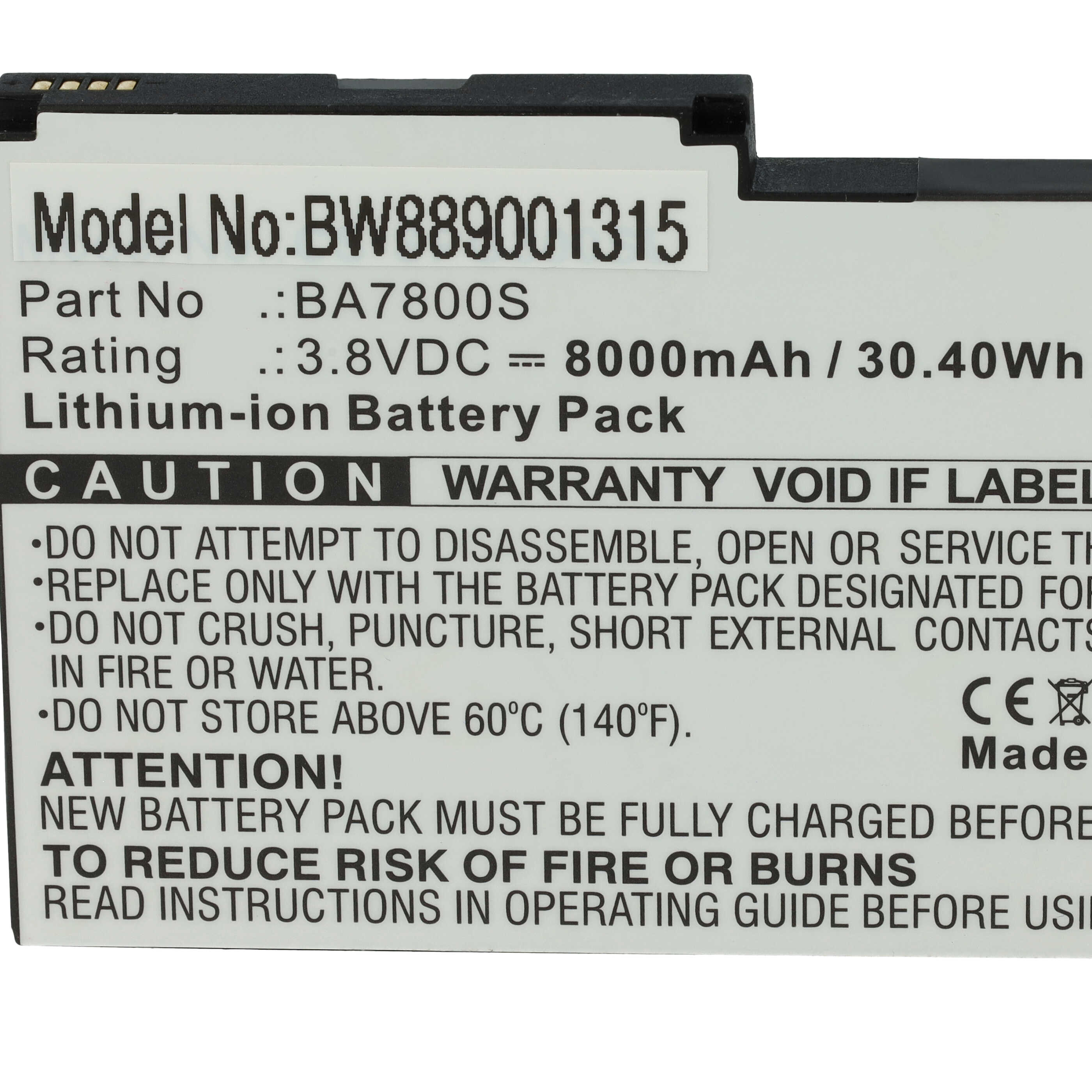 Batteria per lettore di codici a barre, POS sostituisce Nautiz BA7800S Nautiz - 8000mAh 3,8V Li-Ion