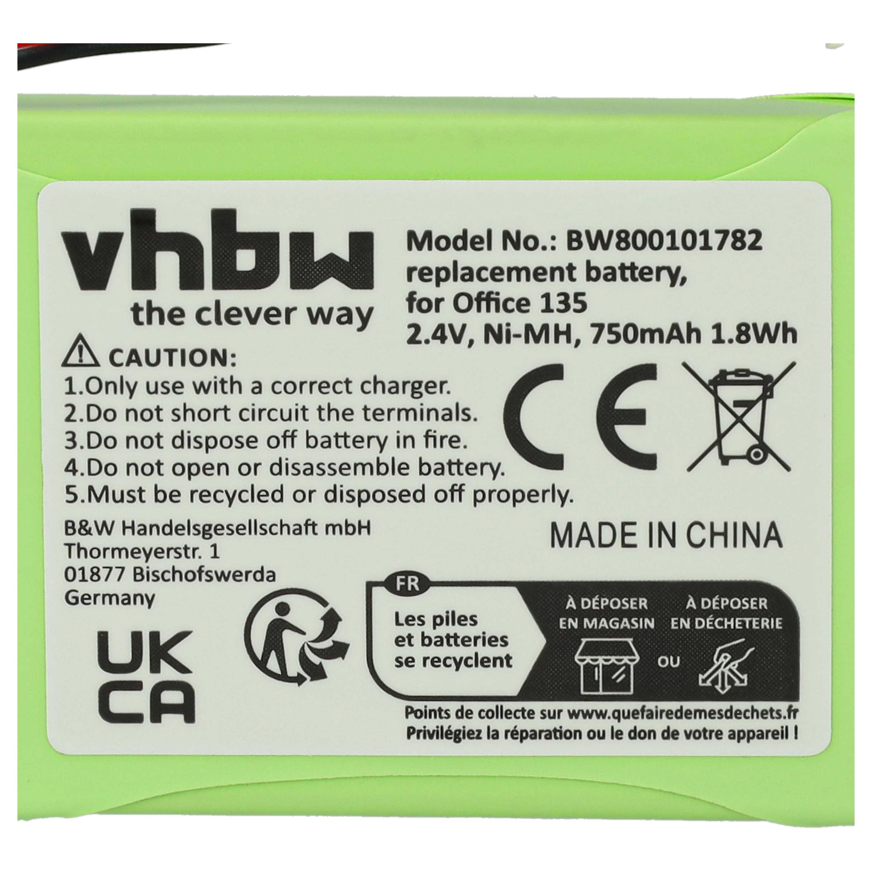 Batterie remplace 20328196BD, 2010 pour téléphone Ascom - 750mAh 2,4V NiMH