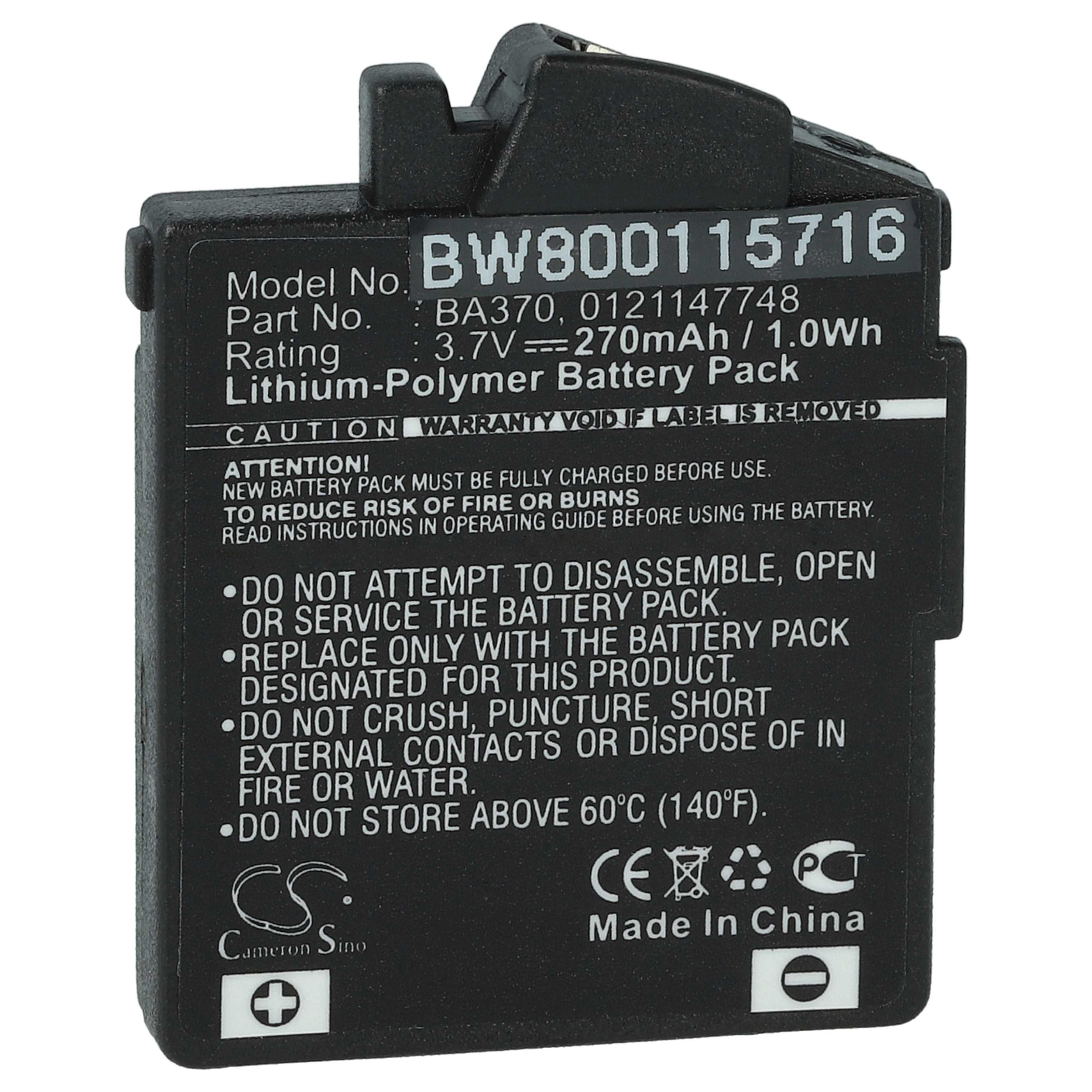 Batterie remplace Sennheiser 0121147748, BA370, BA 370 PX pour casque audio - 270mAh 3,7V Li-polymère