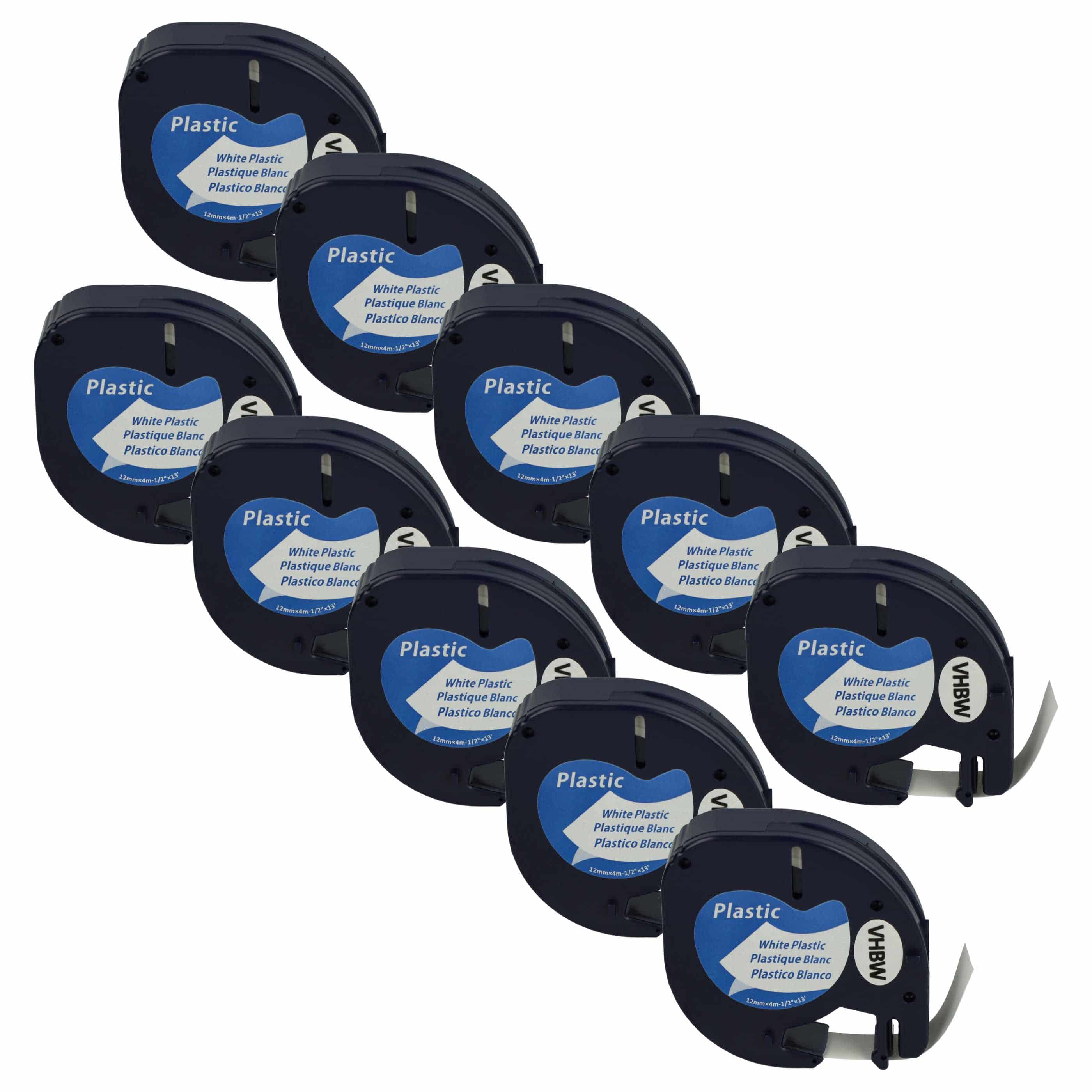 10x Label TapePlastic replaces Dymo S0721660, 91221 - 12 mm Black to White