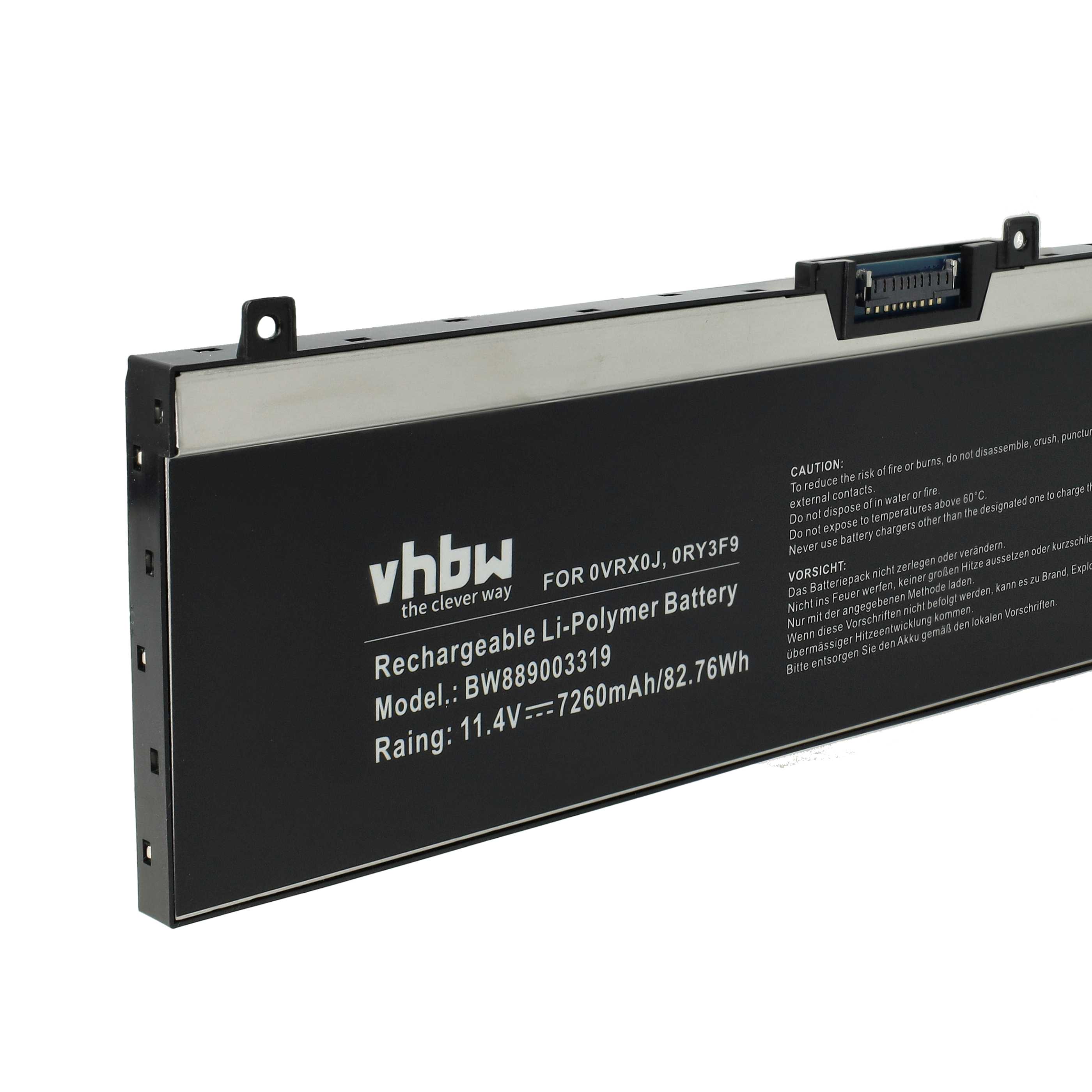 Batterie remplace Dell 0VRX0J, 451-BCGI, 0WMRC77I, 0RY3F9 pour ordinateur portable - 7260mAh 11,4V Li-polymère