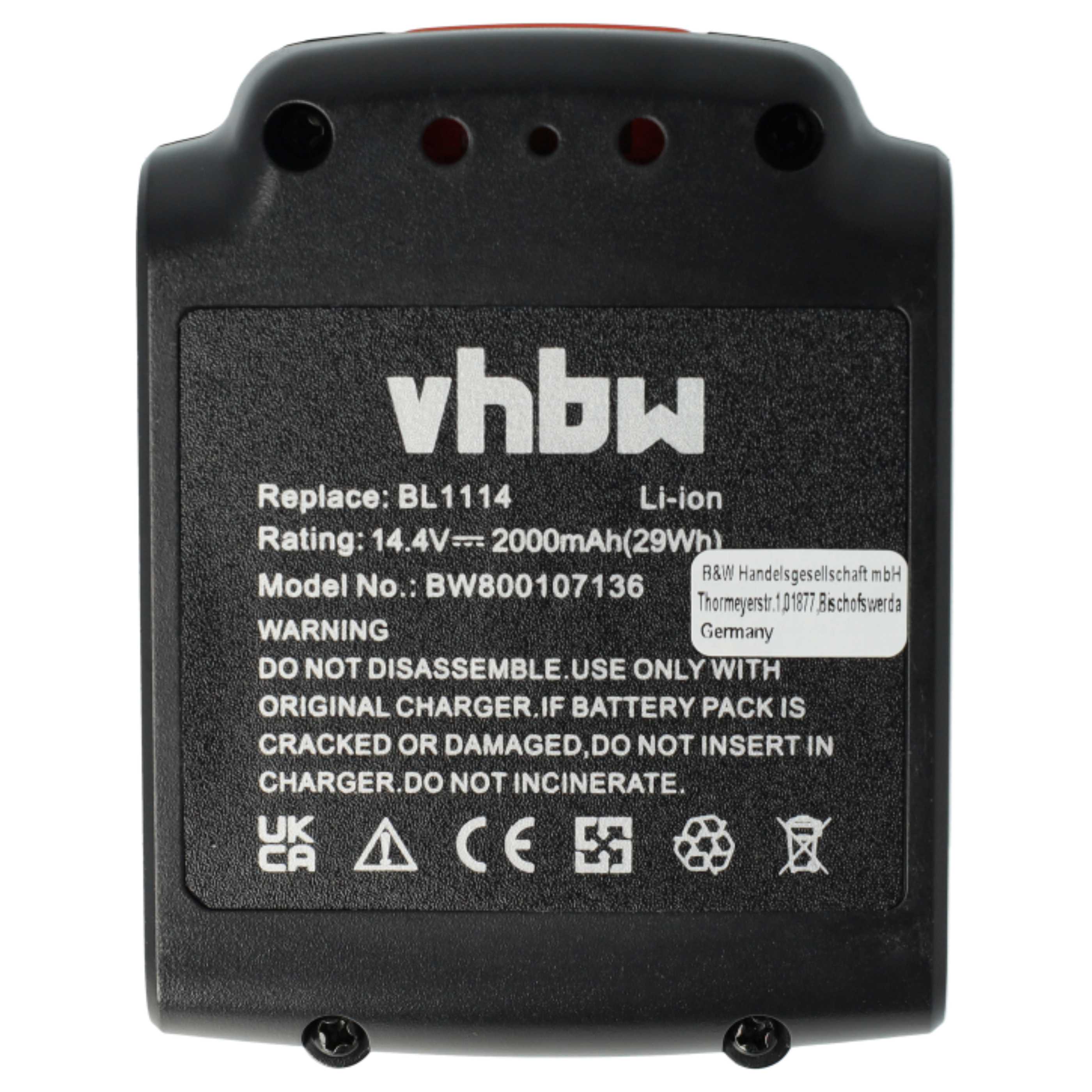 2x Battery replaces Black & Decker BL1314, LB16, BL1514, BL1114 Electric Power Tool - 2000 mAh, 14.4 V, Li-Ion