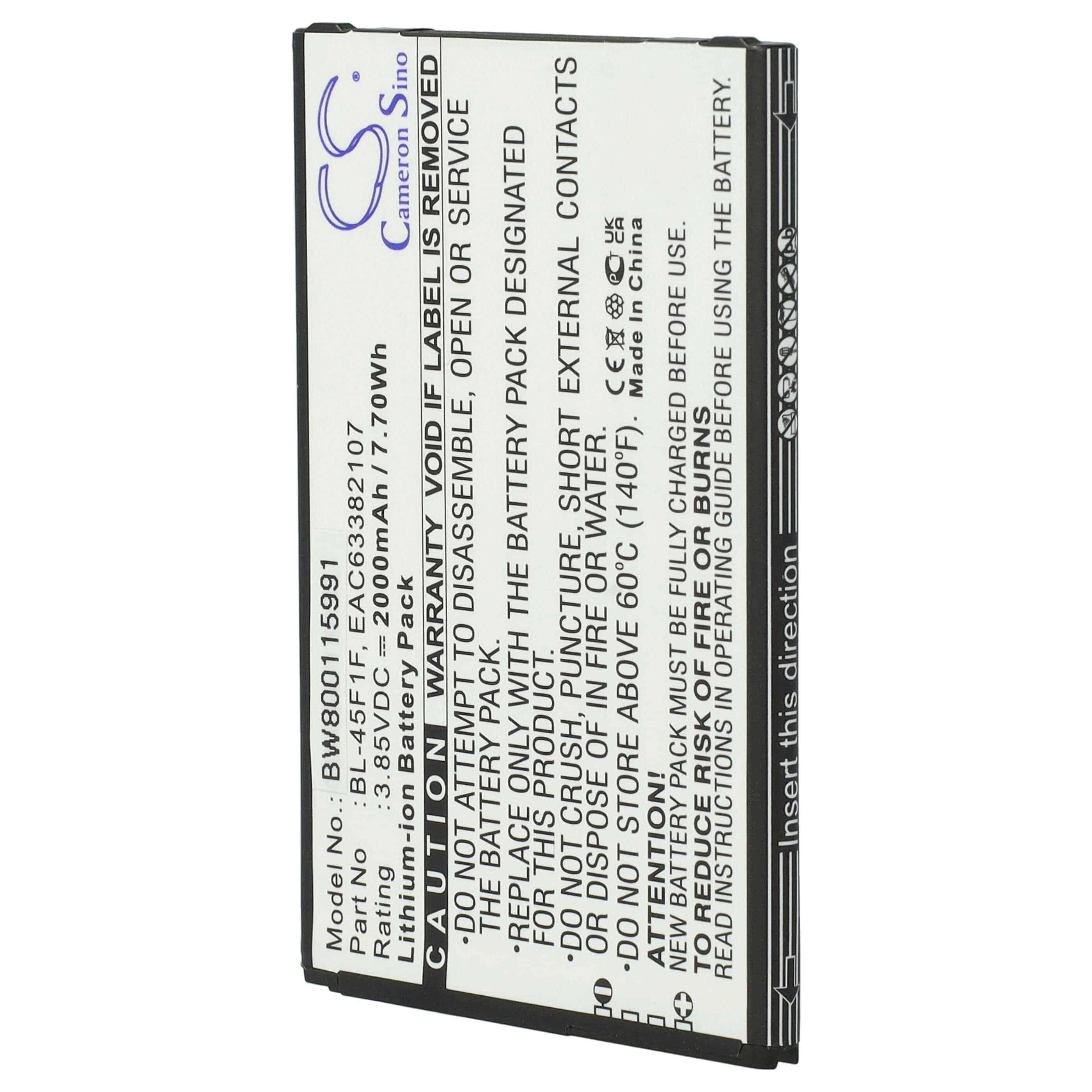 Mobile Phone Battery Replacement for LG BL-45F1F, EAC63361407, EAC63361401, EAC63321601 - 2000mAh 3.85V Li-Ion