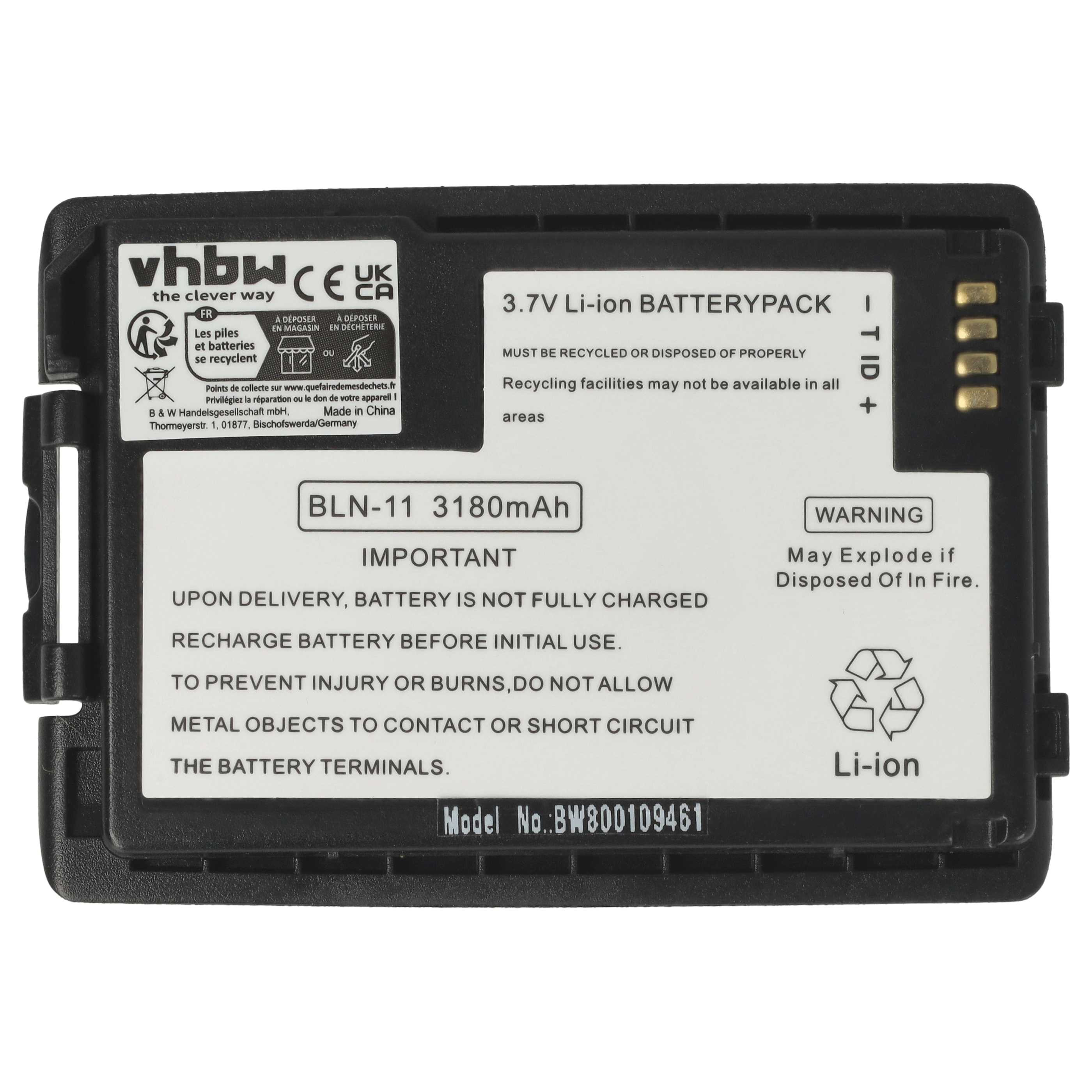 Radio Battery replaces EADS HT9980AA, BLN-11 - 3180 mAh 3.7 V Li-Ion