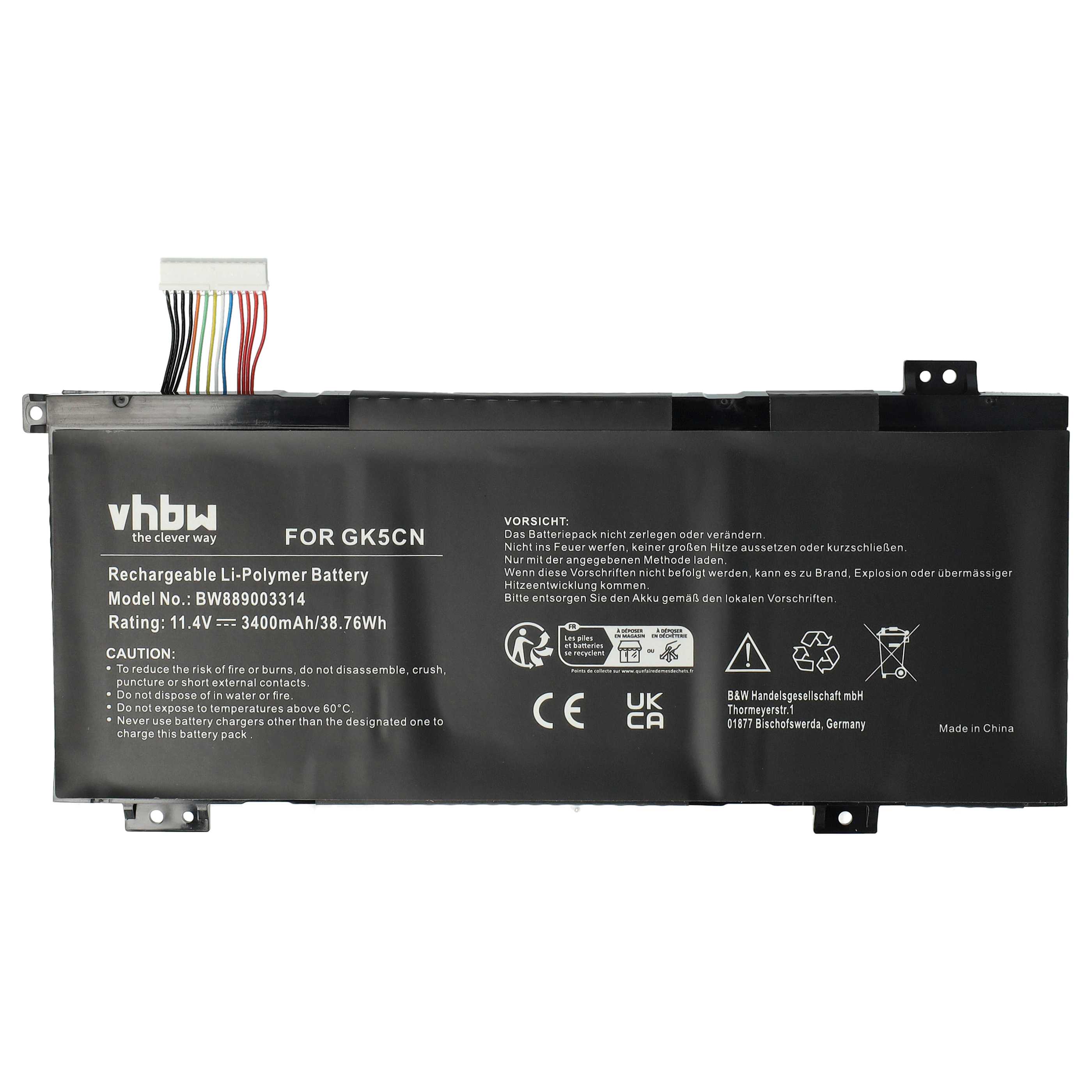 Batterie remplace Machenike GK5CN-00-13-3S1P-0 pour ordinateur portable - 3400mAh 11,4V Li-polymère