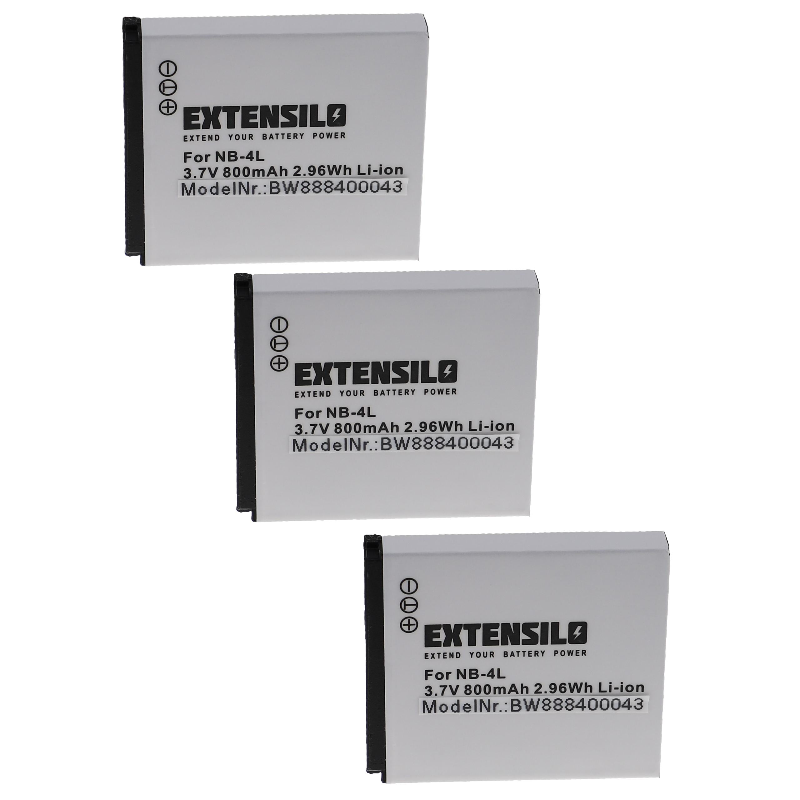 3x Batteria sostituisce Canon NB-4L per fotocamera - 800mAh 3,7V Li-Ion