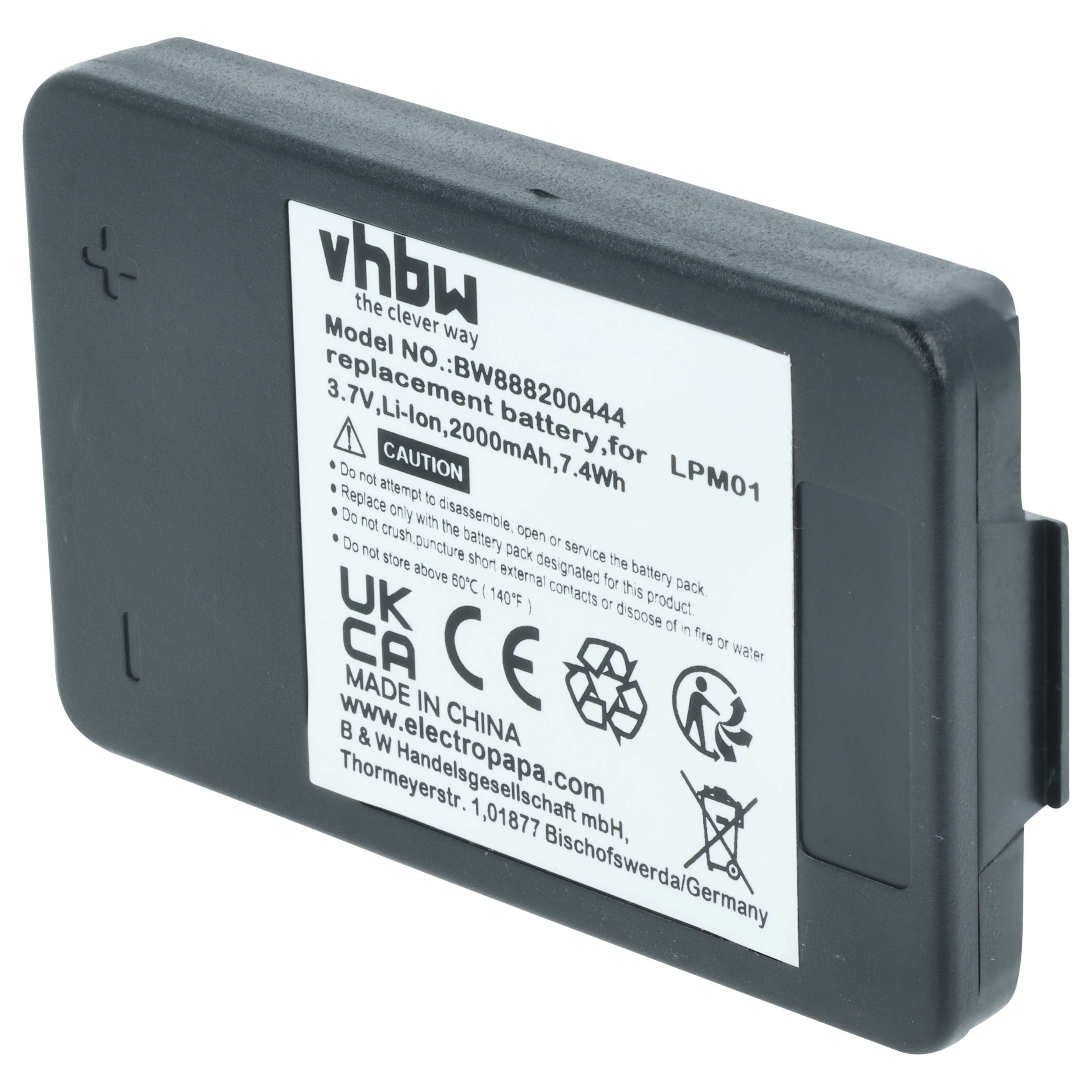 Batería reemplaza Autec MHM03, LPM01LI, LPM01, R0BATT00E10A0 sistema control - 2000mAh 3,7V Li-Polímero