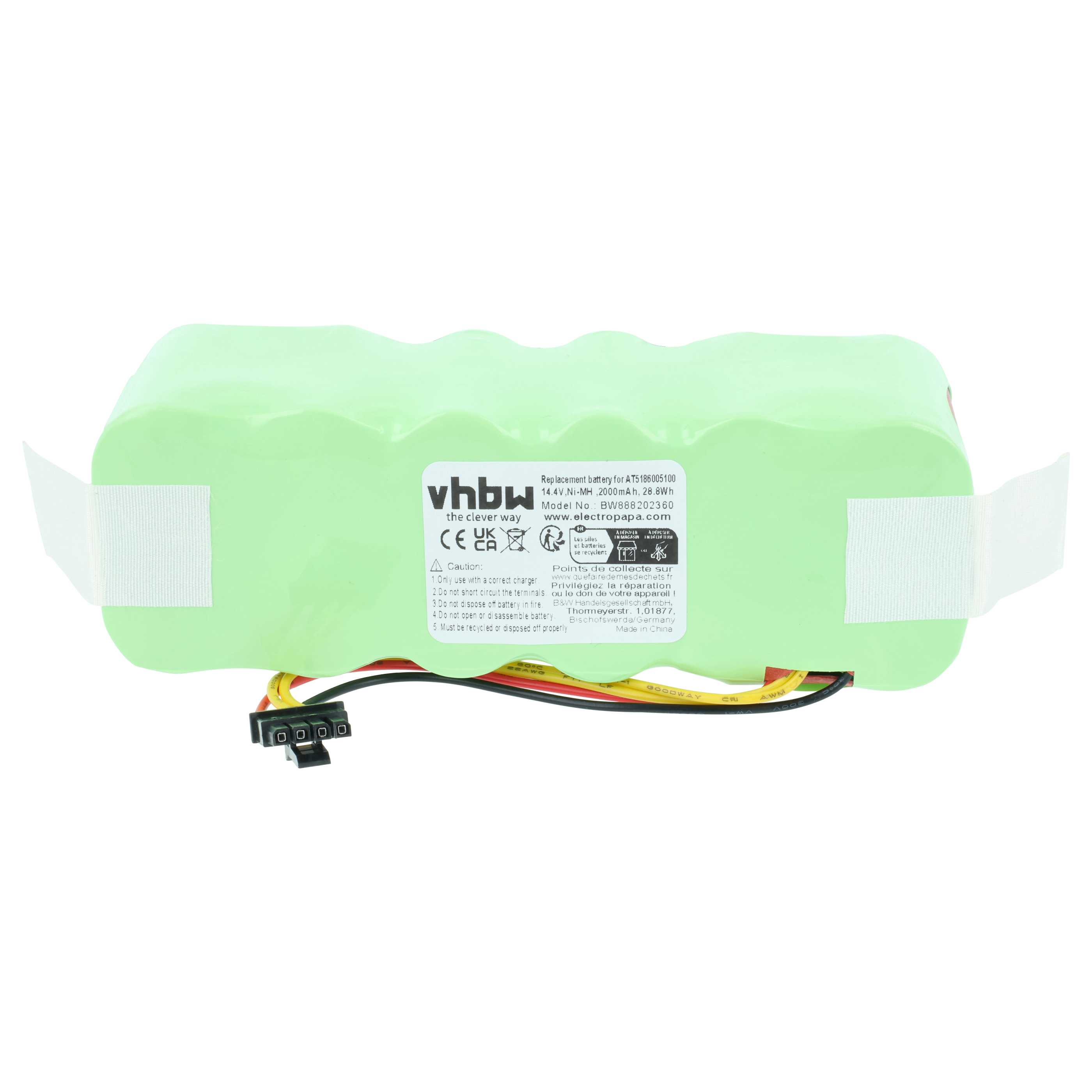 Battery replaces Ariete AT5186005100 for Proscenic etc. 2000mAh, 14.4V, NiMH