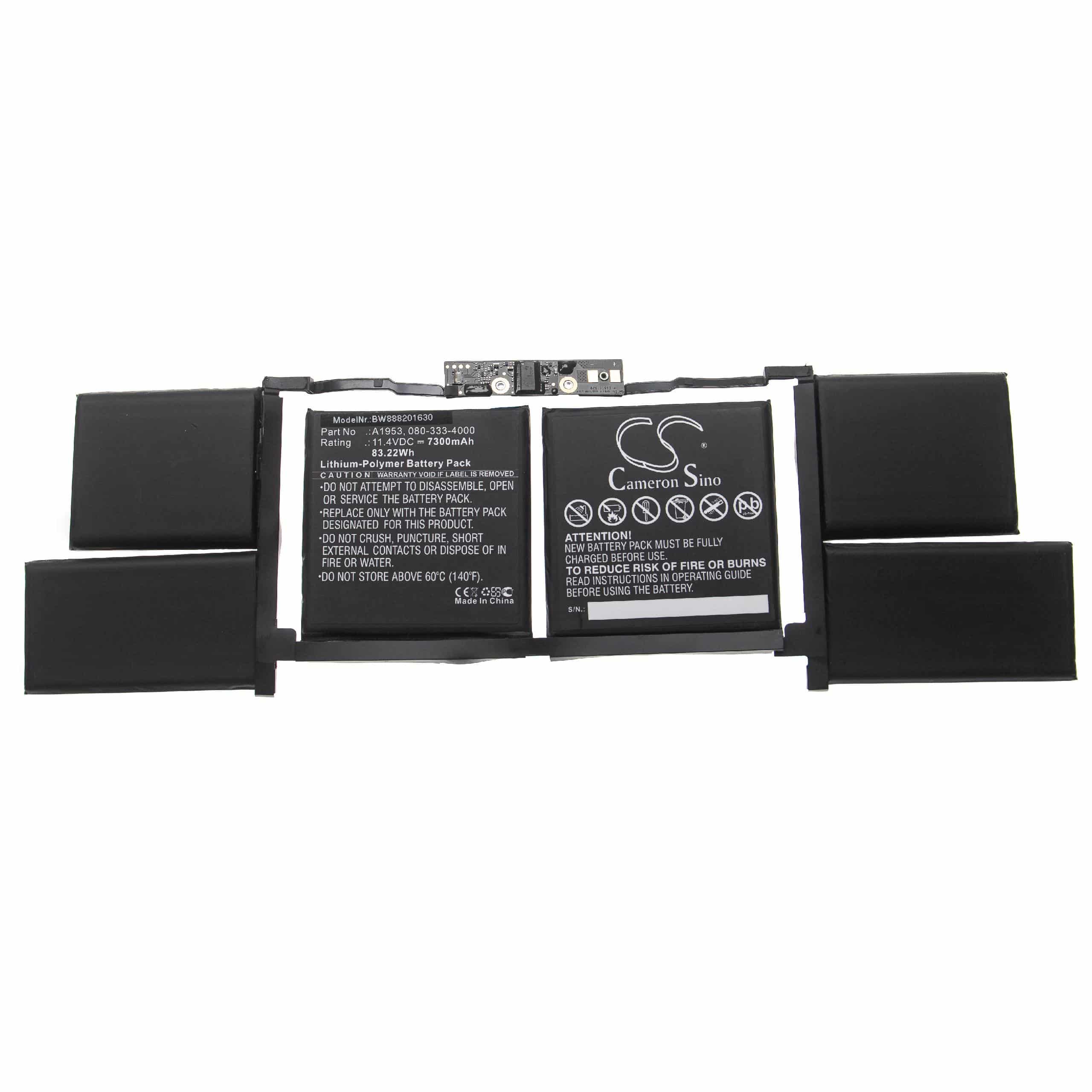 Batterie remplace Apple 020-02391, 080-333-4000 pour ordinateur portable - 7300mAh 11,4V Li-polymère, noir