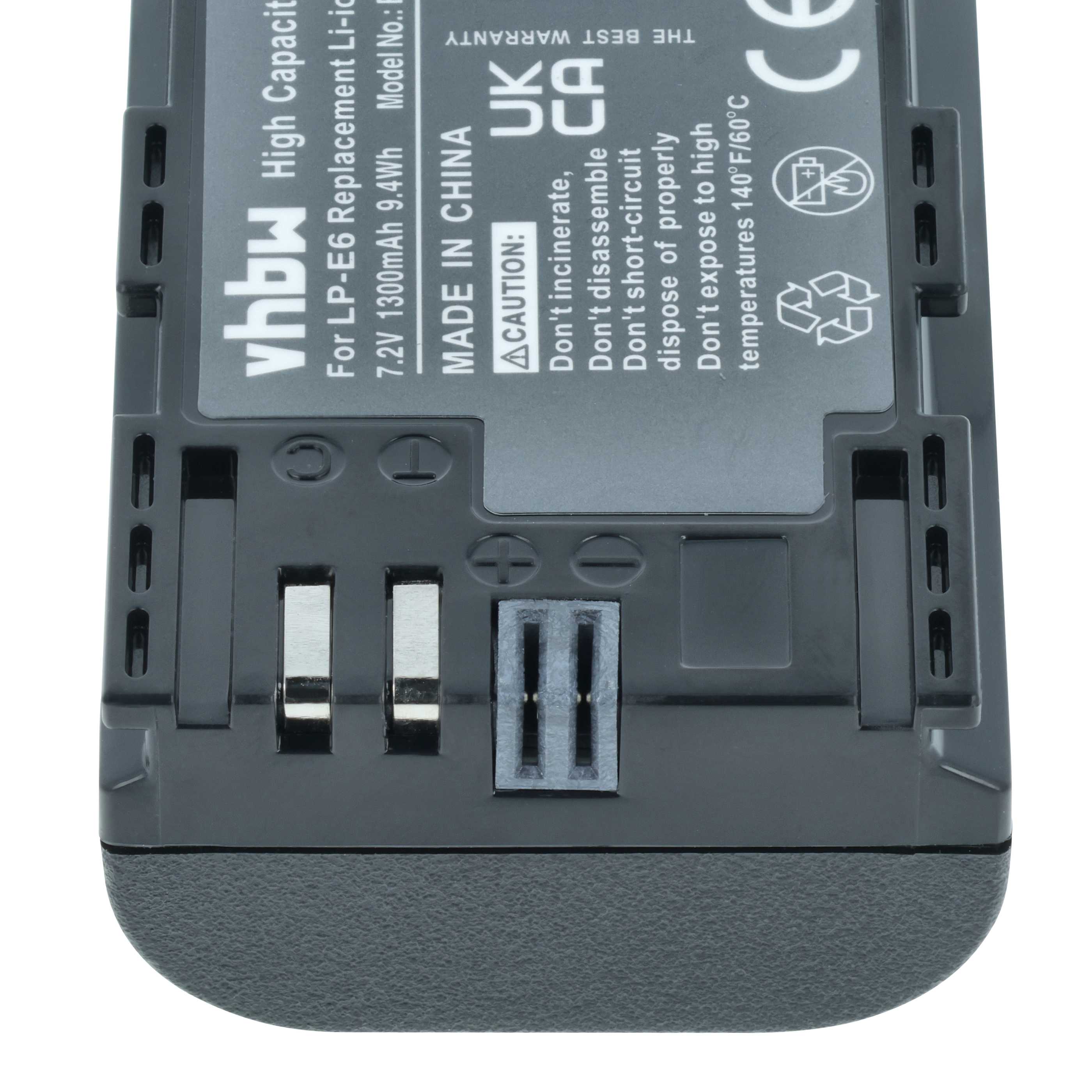 Batteria sostituisce Canon LP-E6 per fotocamera - 1300mAh 7,4V Li-Ion + chip