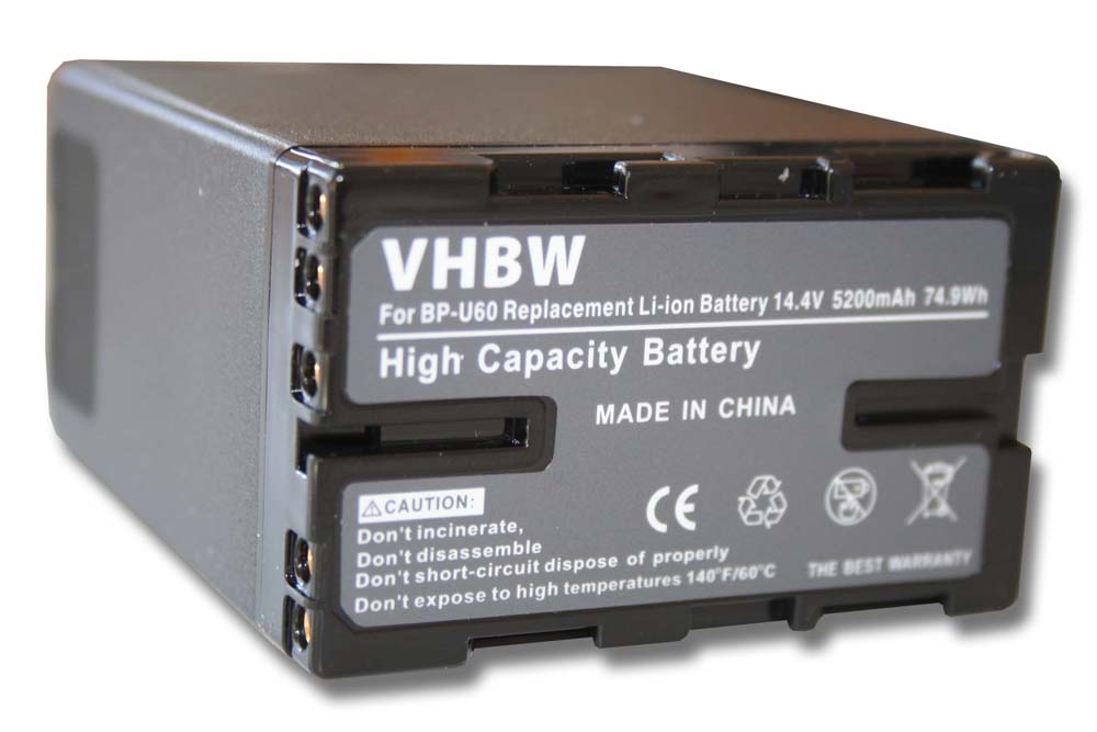 Batterie remplace Sony BP-U60 pour caméscope - 5200mAh 14,8V Li-ion avec puce
