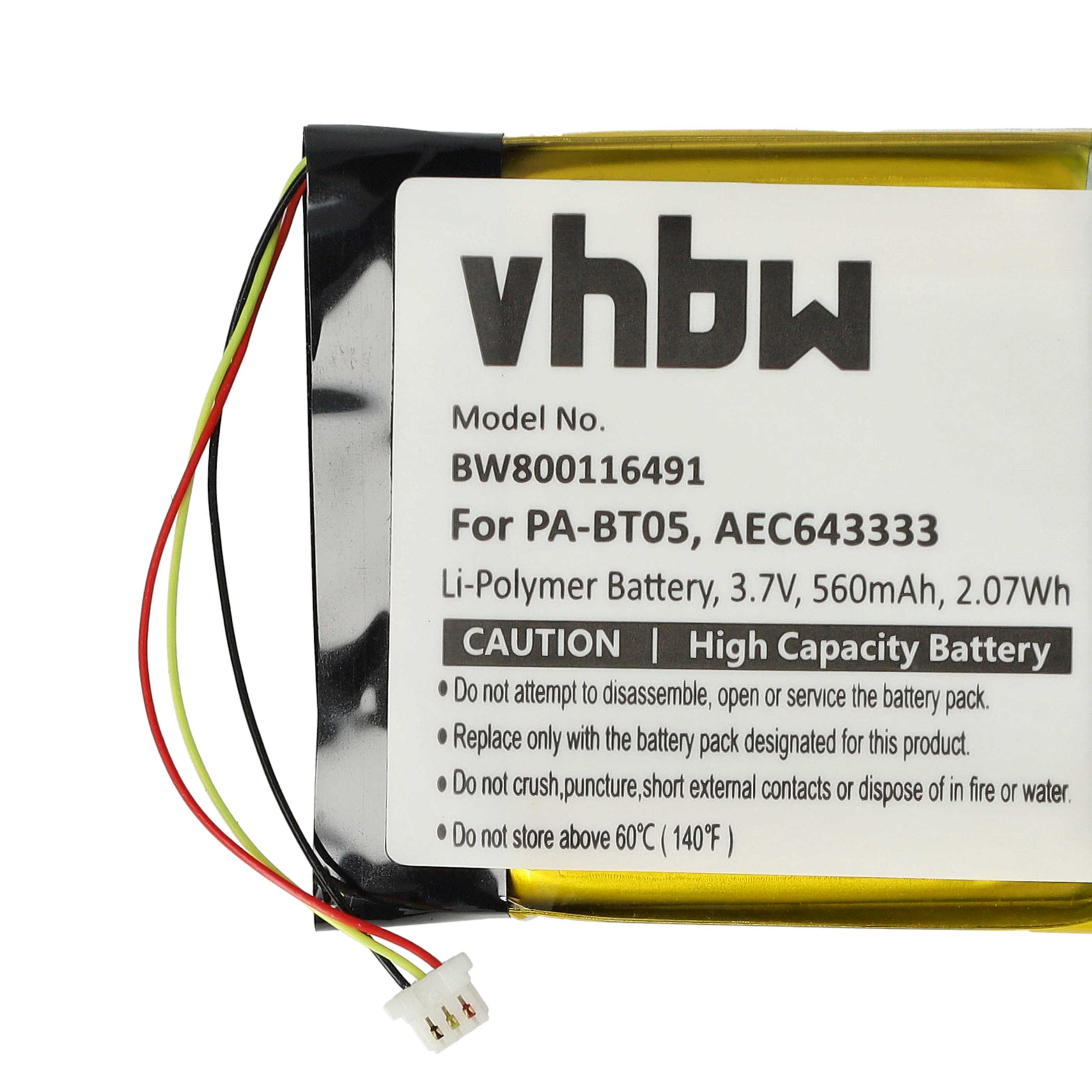 Batterie remplace Beats PA-BT05, AEC643333 pour casque audio - 560mAh 3,7V Li-polymère