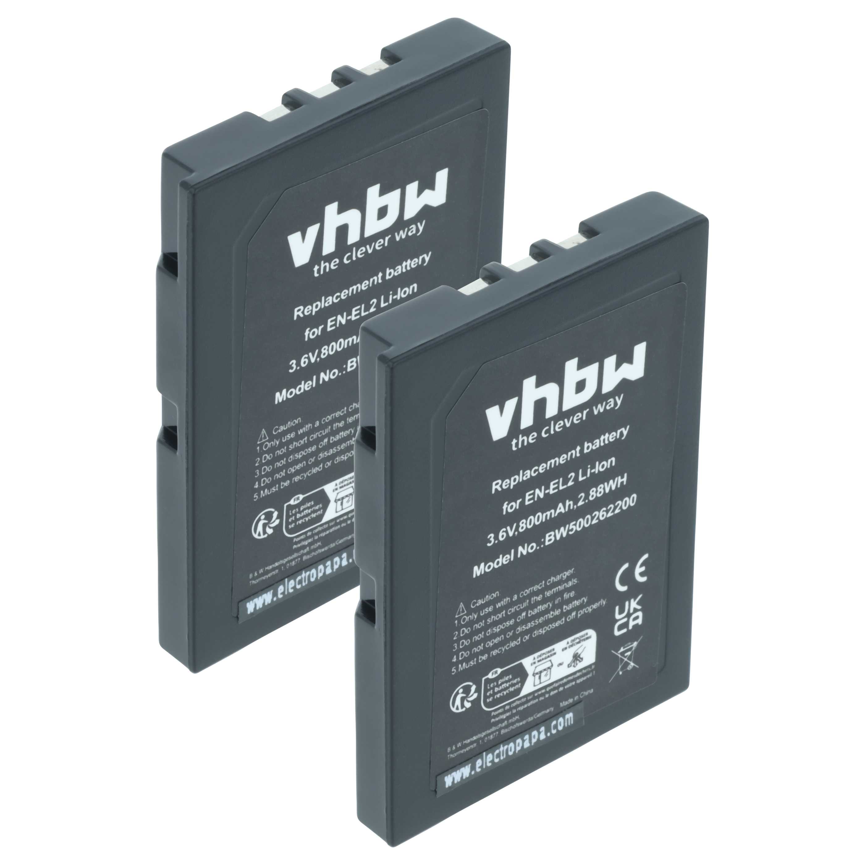 2x Battery replaces Nikon EN-EL2 - 800mAh, 3.6V, Li-Ion