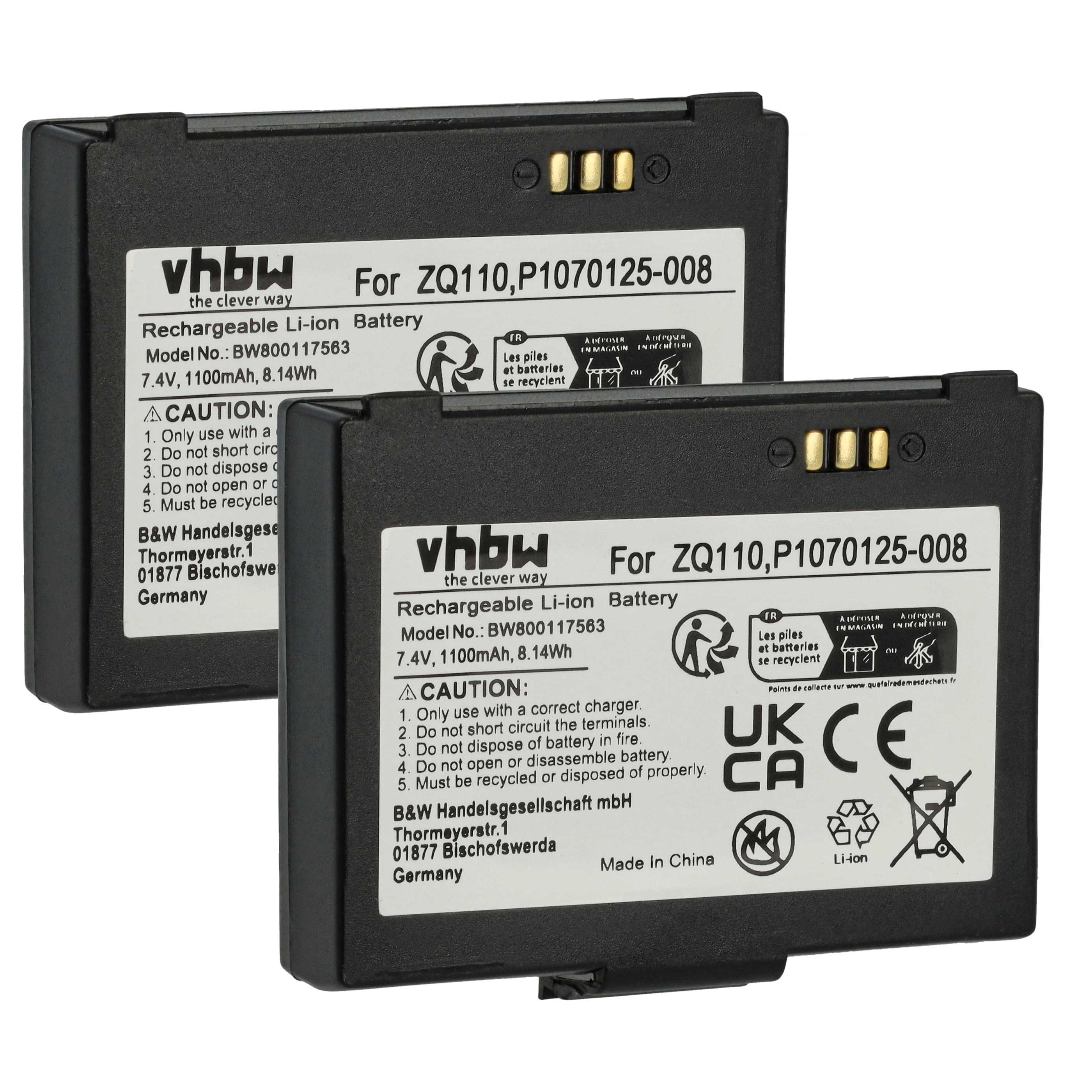 2x Akumulator do czytnika kodów kreskowych zamiennik Bixolon K409-00007A, PBP-R200 - 1100 mAh 7,4 V Li-Ion