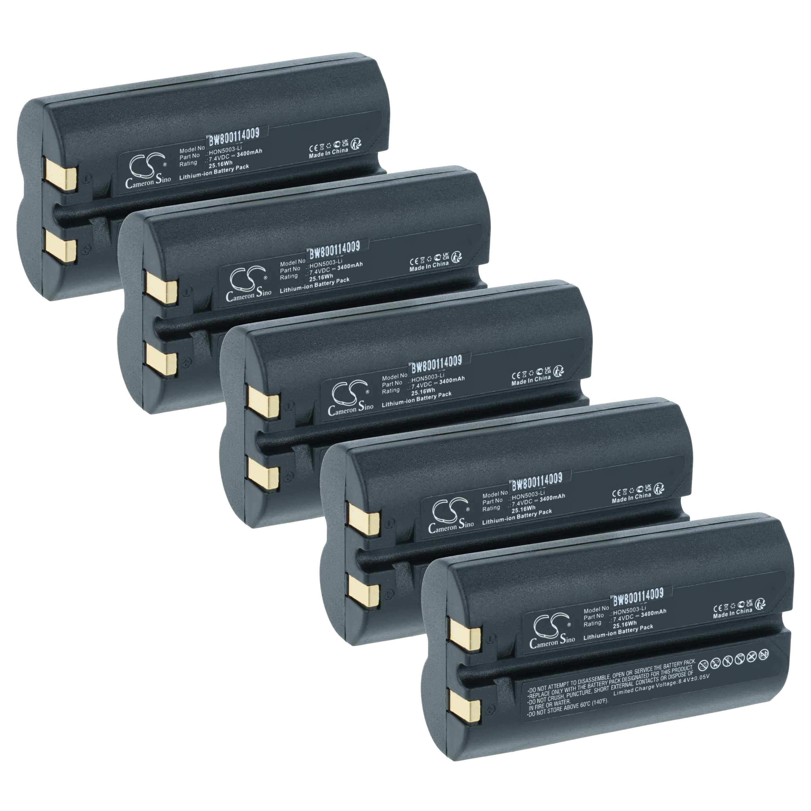 5x Batería reemplaza Honeywell HON5003-Li para escáner código de barras (3400 mAh, 7,4 V, Li-Ion)