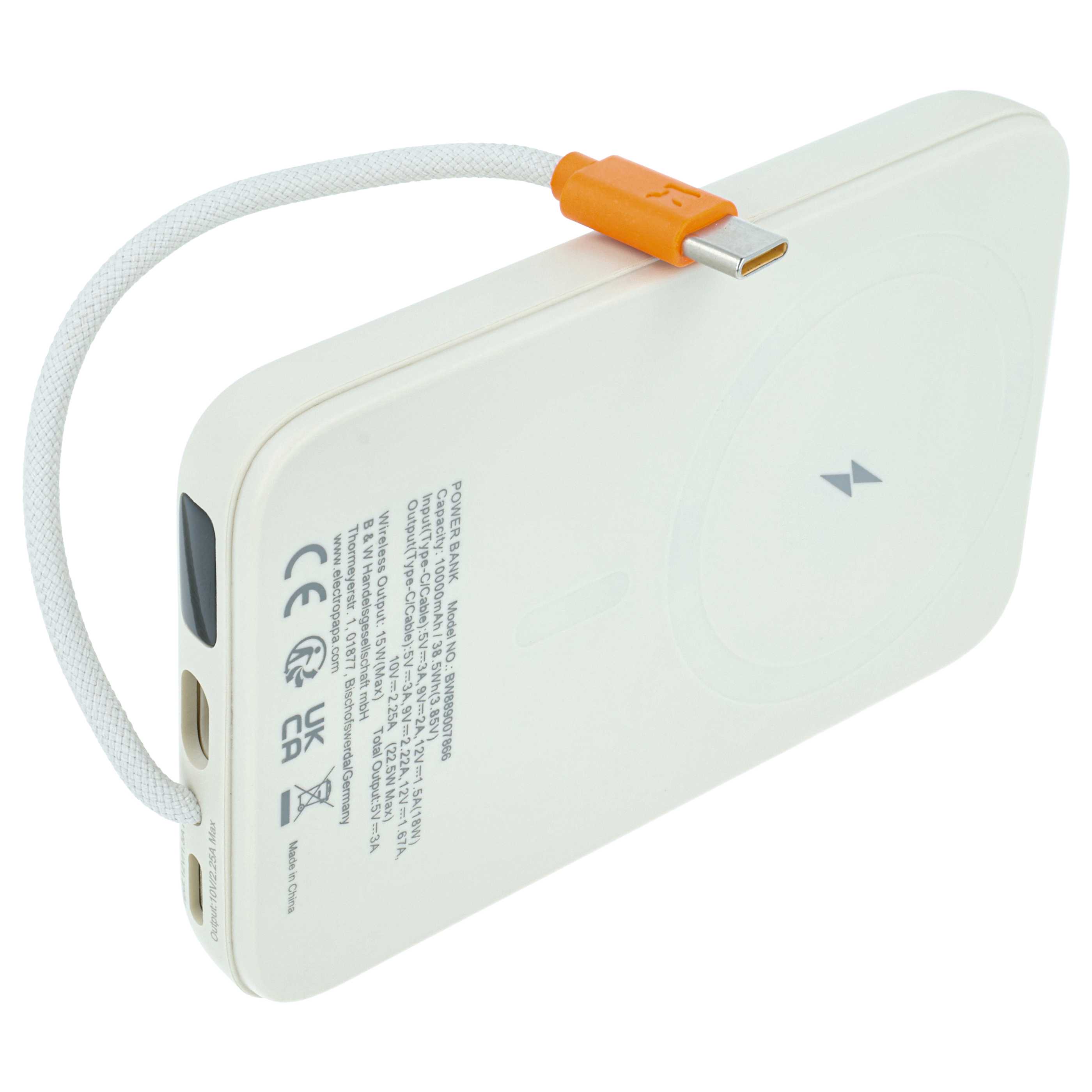 Magnetyczny bezprzewodowy powerbank 10000 mAh do np. iPhone, Samsung, Xiaomi - beżowy
