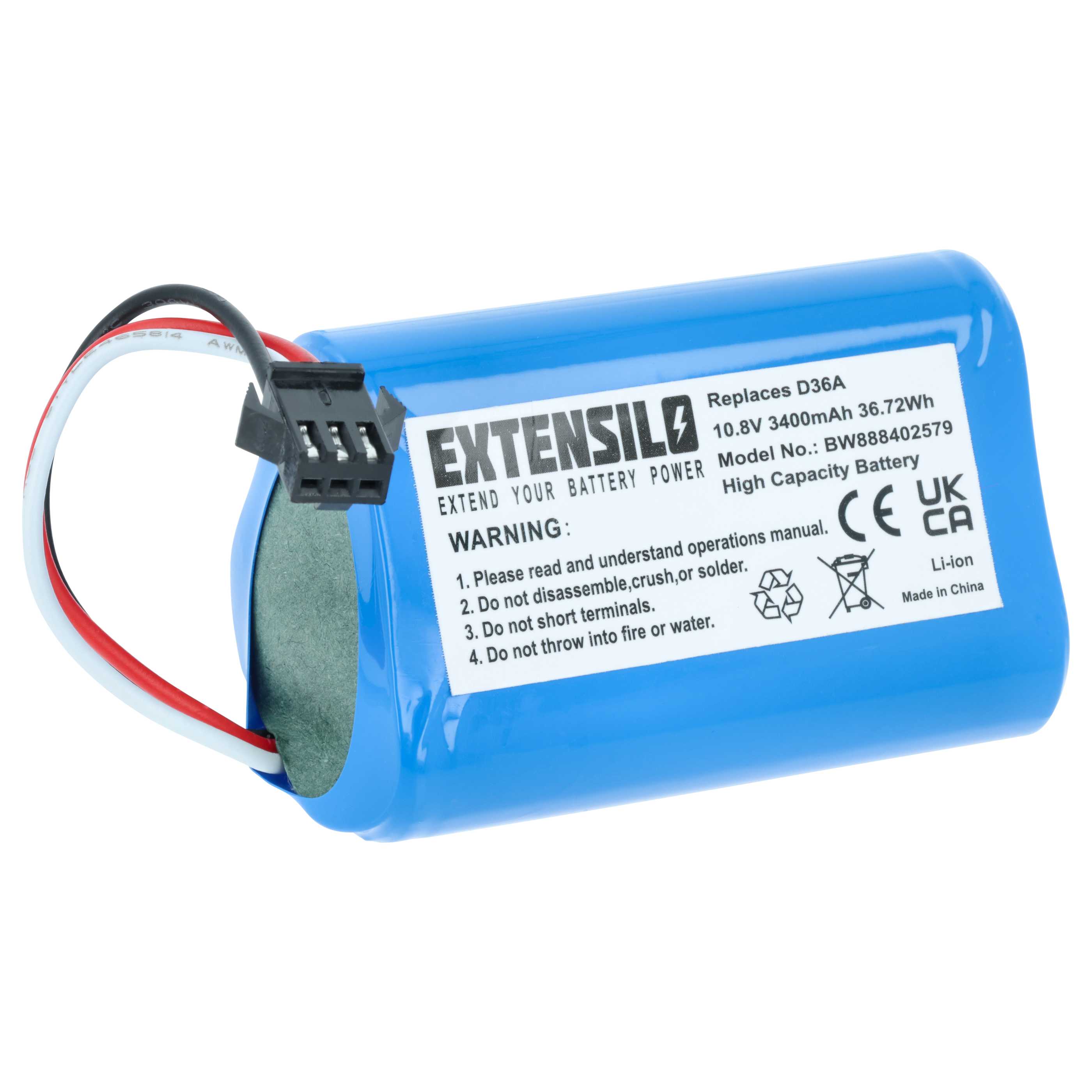 Battery replaces Ecovacs ZJ1450, DA60-Darfon for Ecovacs 3400mAh, 10.8V, Li-Ion