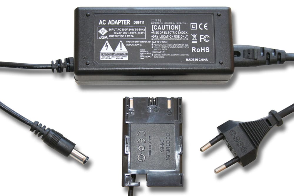 Power Supply replaces ACK-E6 for Blackmagic Camera + DC Coupler as Canon DR-E6 - 2 m, 8.1 V 2.0 A