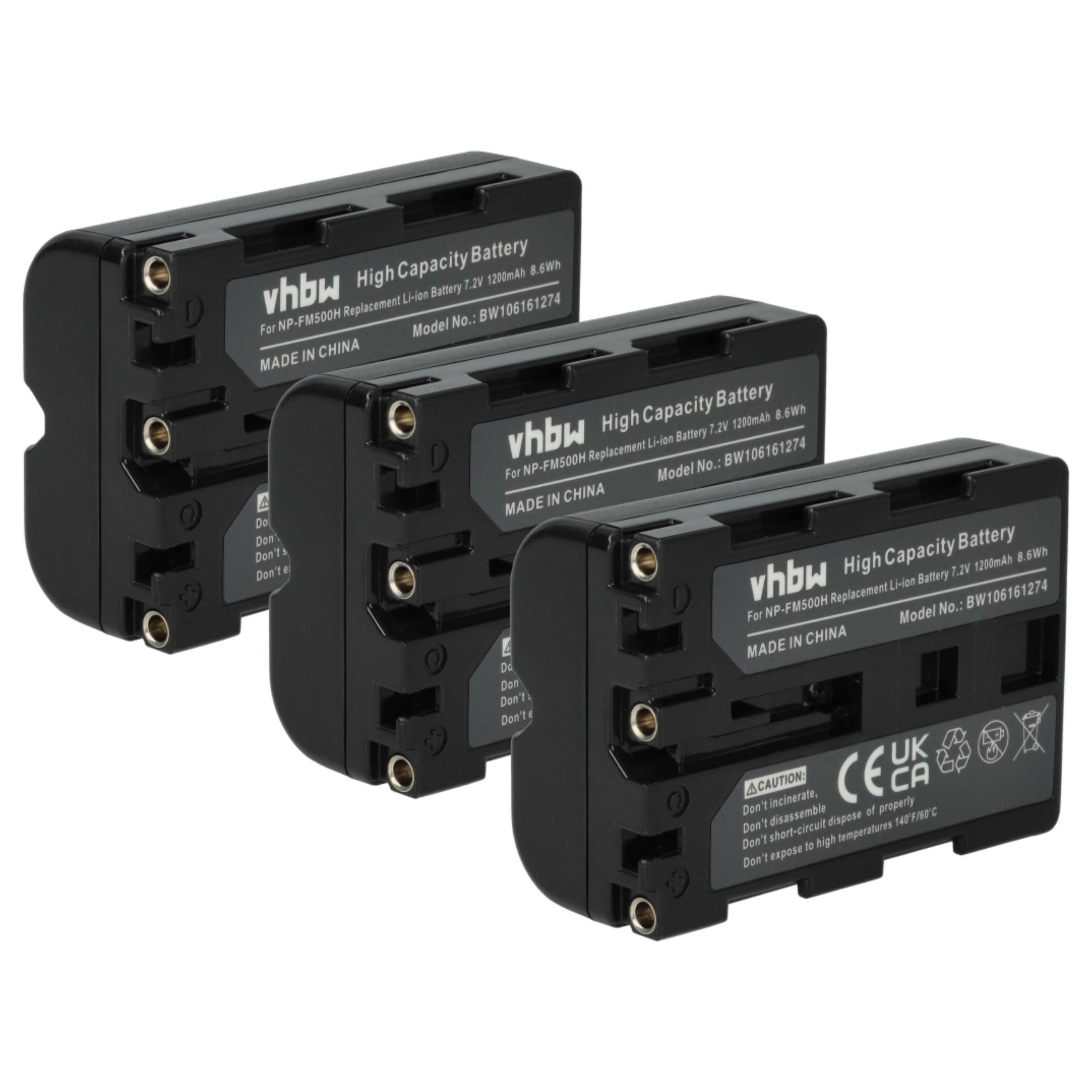 3x Battery replaces Sony NP-FM500H - 1200mAh, 7.2V, Li-Ion