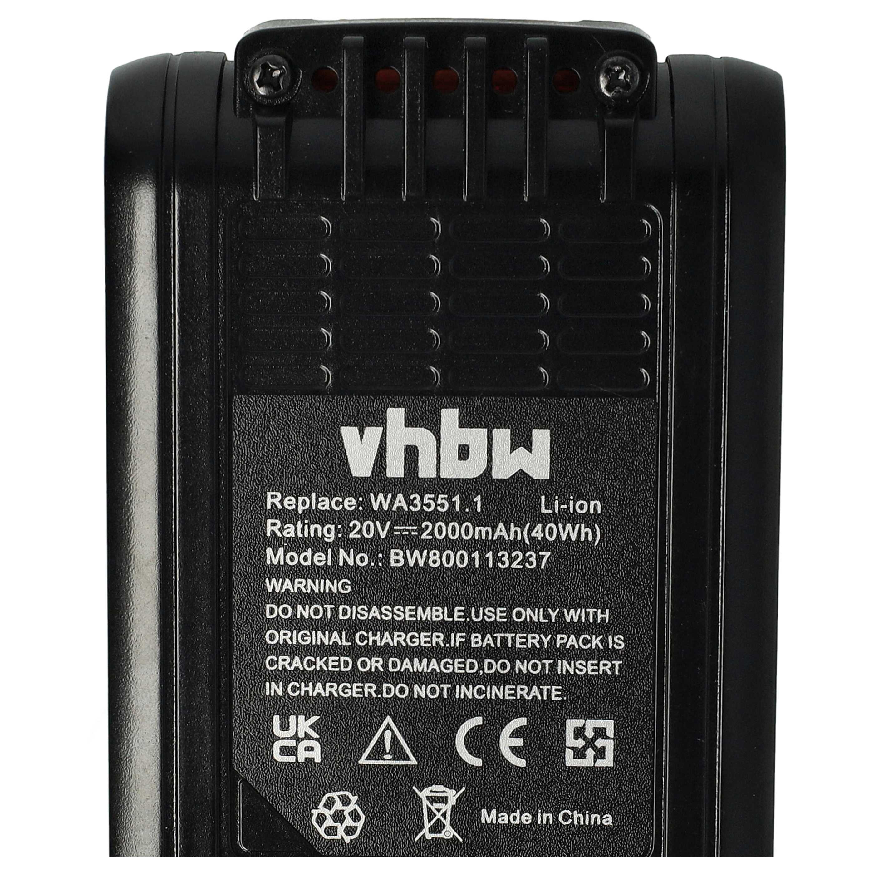 Battery replaces Rockwell RW9351.1 Electric Power Tool - 2000 mAh, 20 V, Li-Ion