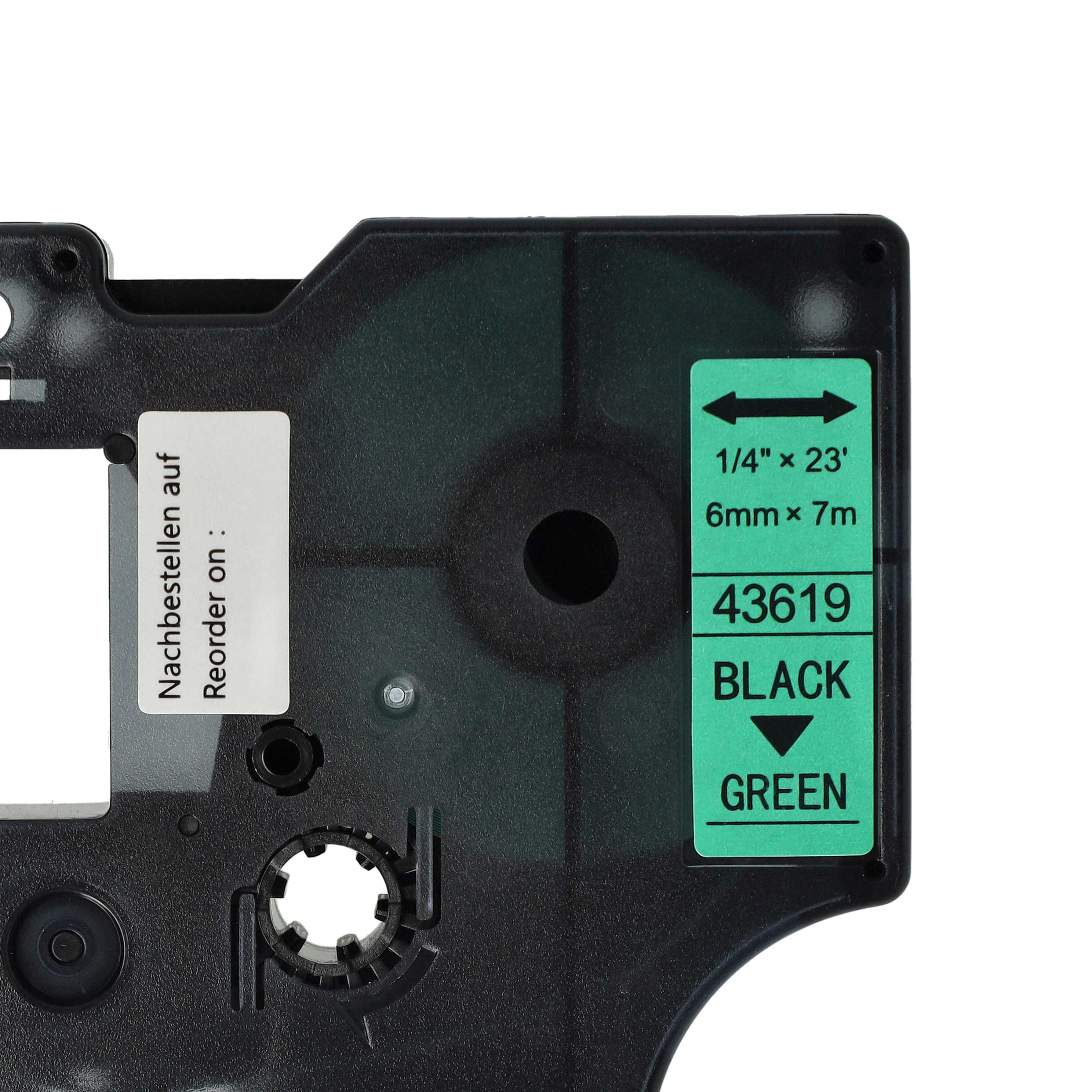 Label Tape replaces Dymo 43619, D1 - 6 mm Black to Green