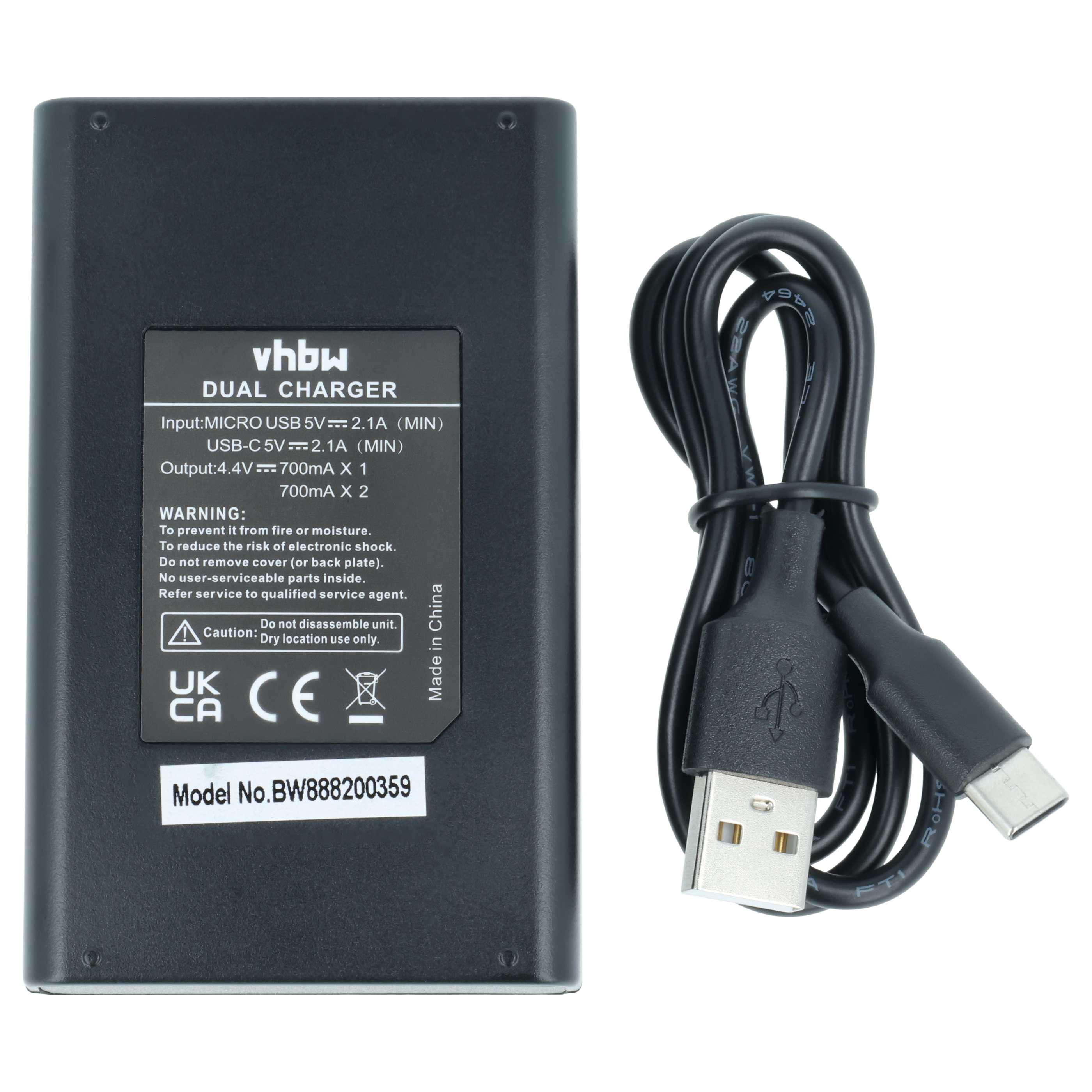 Battery Charger Micro-USB + USB-C + Cable USB-C suitable for GoPro Hero 9, 9 AHDBT-901, 10 Digital Camera
