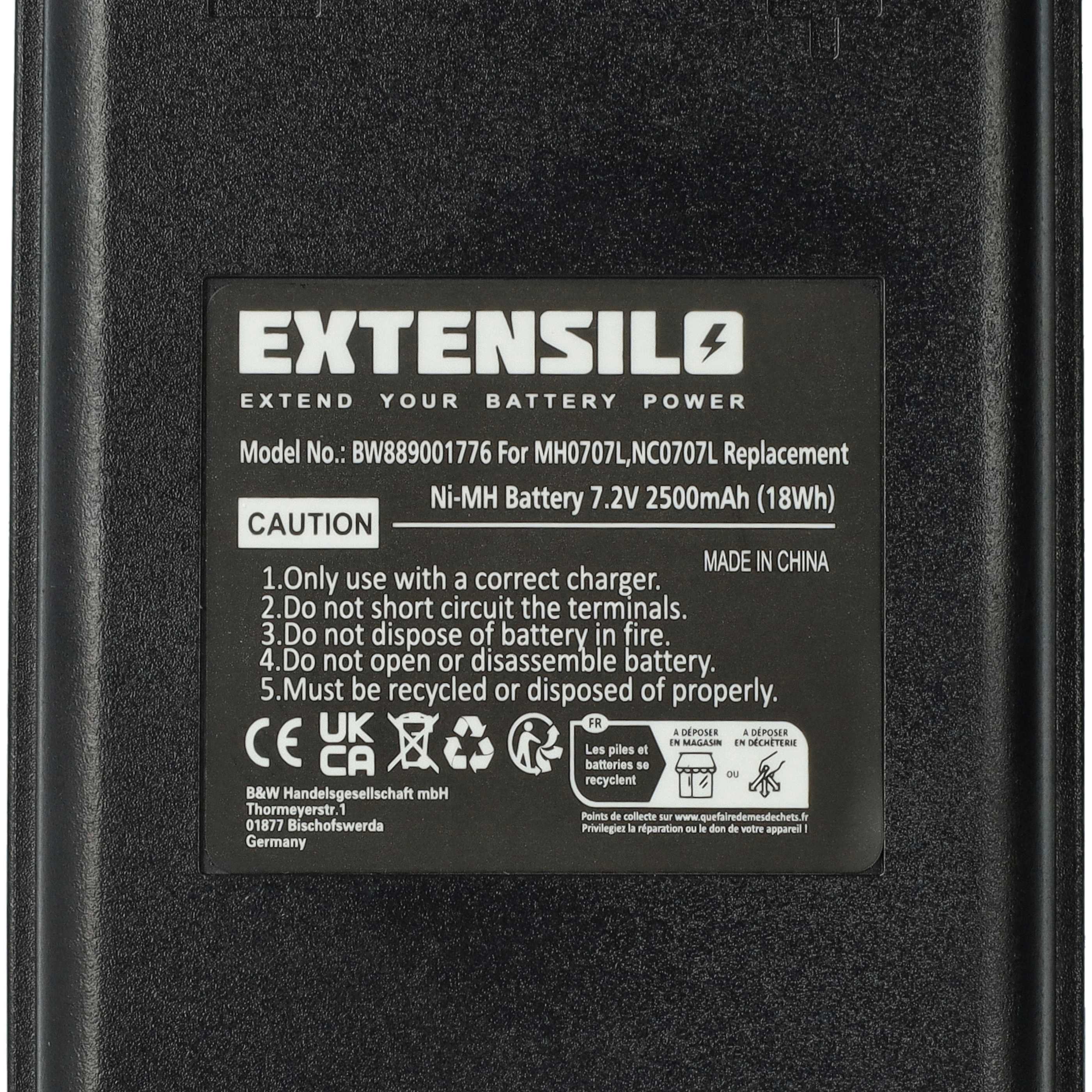 Battery (2 Piece) as Replacement for Autec MH0707L, NC0707L Remote Control - 2500 mAh 7.2 V NiMH
