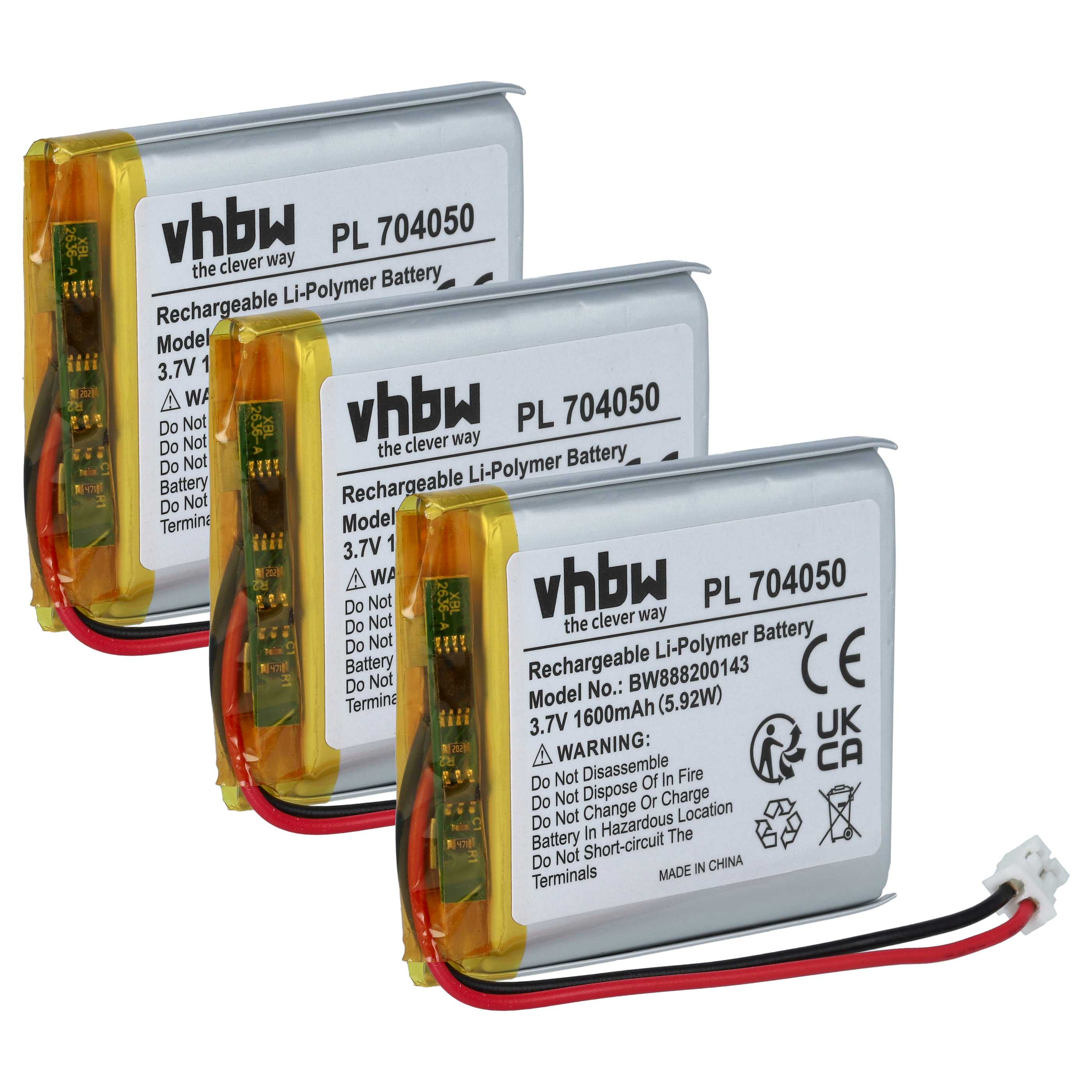 3x Akumulator zamiennik Fatboy PN704050 - 1600 mAh 3,7 V LiPo