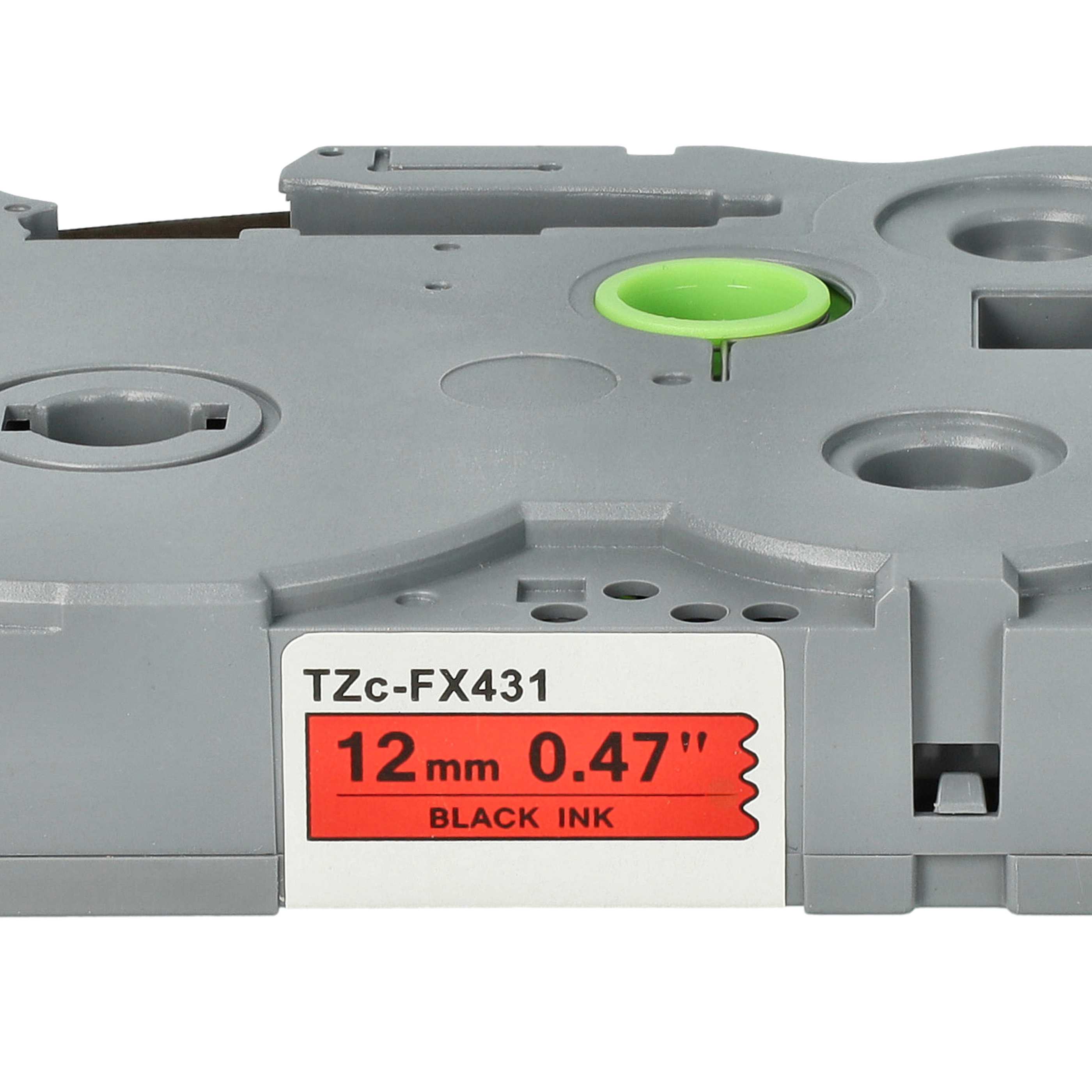 Label Tape as Replacement for Brother TZ-FX431, TZE-FX431, TZFX431, TZeFX431 - 12 mm Black to Red, Flexible