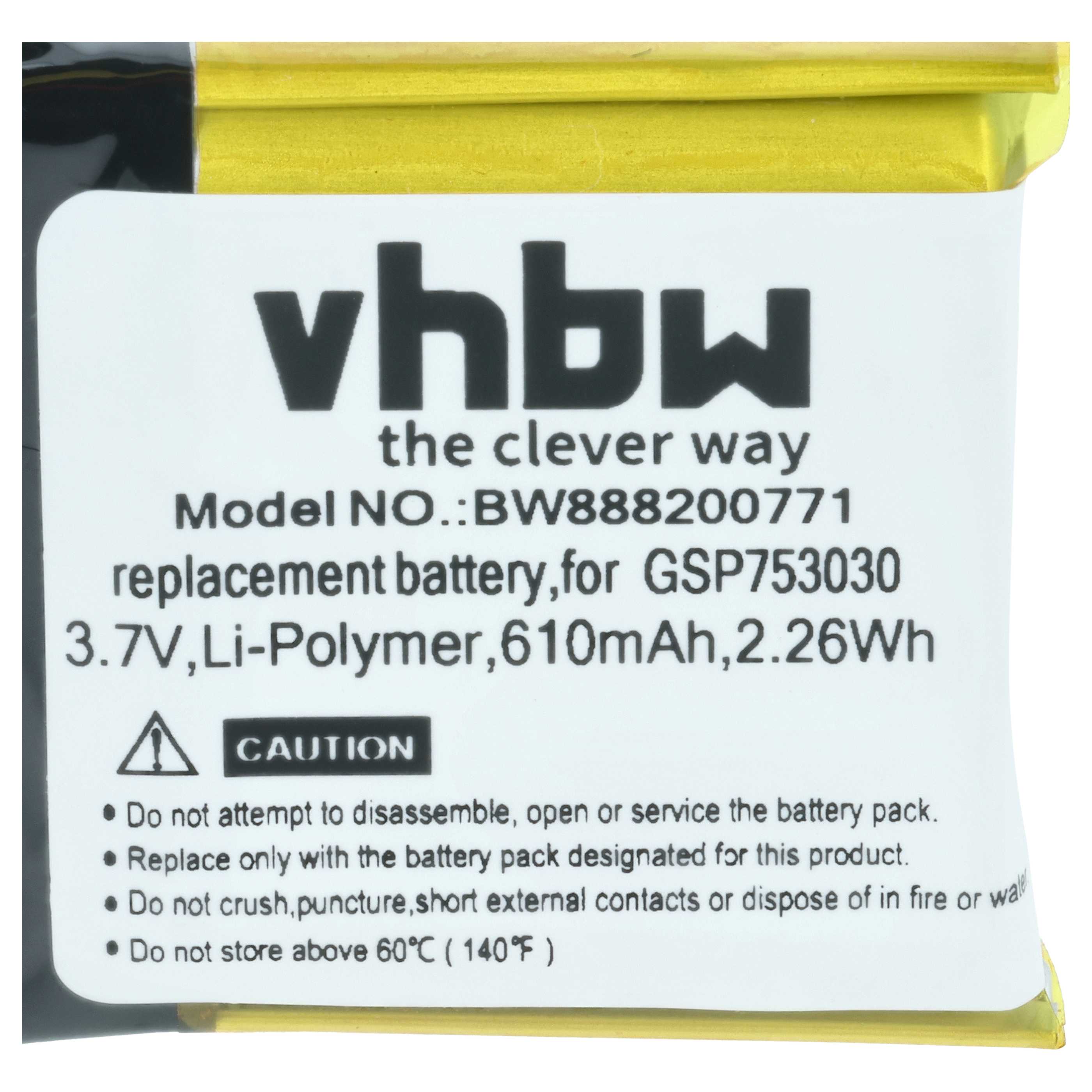 Batteria sostituisce JBL GSP753030, 633331 per auricolari cuffie - 610mAh 3,7V Li-Poly