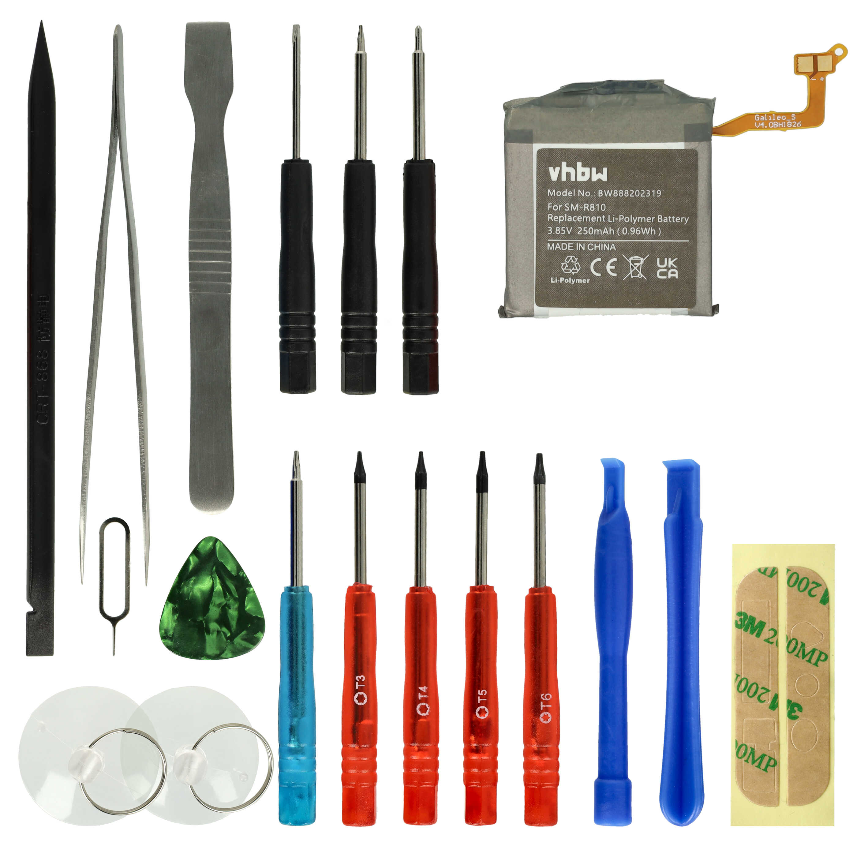 Smartwatch Battery replaces Samsung EB-BR810ABU, EB-BR170ABY, EB-BR170ABU - 250 mAh 3.85 V Li-polymer + Tools