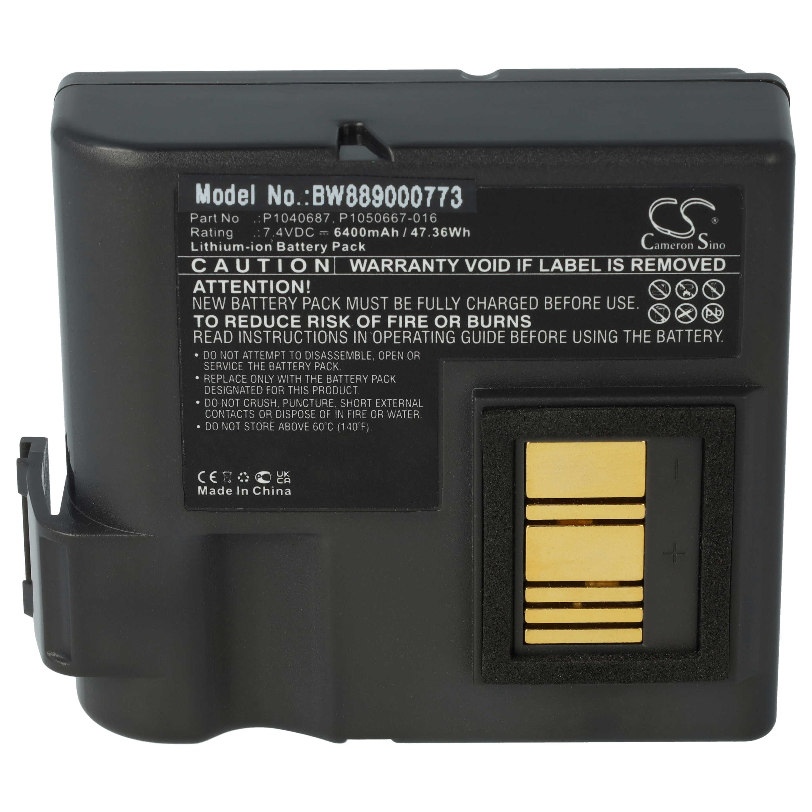 Batería reemplaza Zebra P1050667-016, BTRY-MPP-68MA1-01, P1040687 para impresora Zebra - 6400 mAh 7,4 V Li-Ion