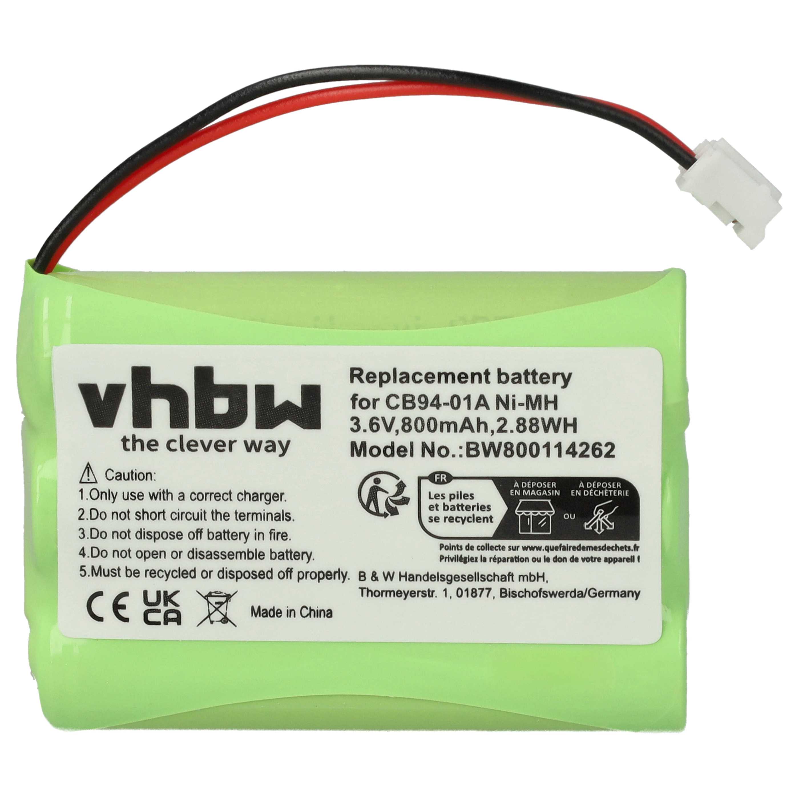 Batterie remplace Motorola CB94-01A, TFL3X44AAA900 pour moniteur bébé Oricom - 800mAh 3,6V NiMH