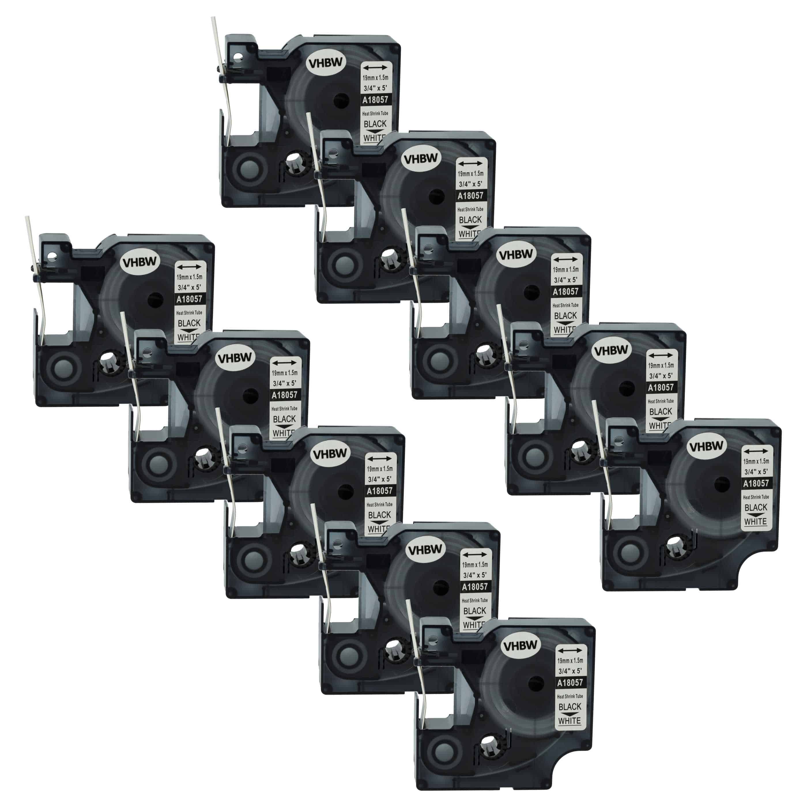 10x Schriftband passend für Dymo Rhino 5200 Schwarz auf Weiß, Schrumpfschlauch-Kassette, 19 mm