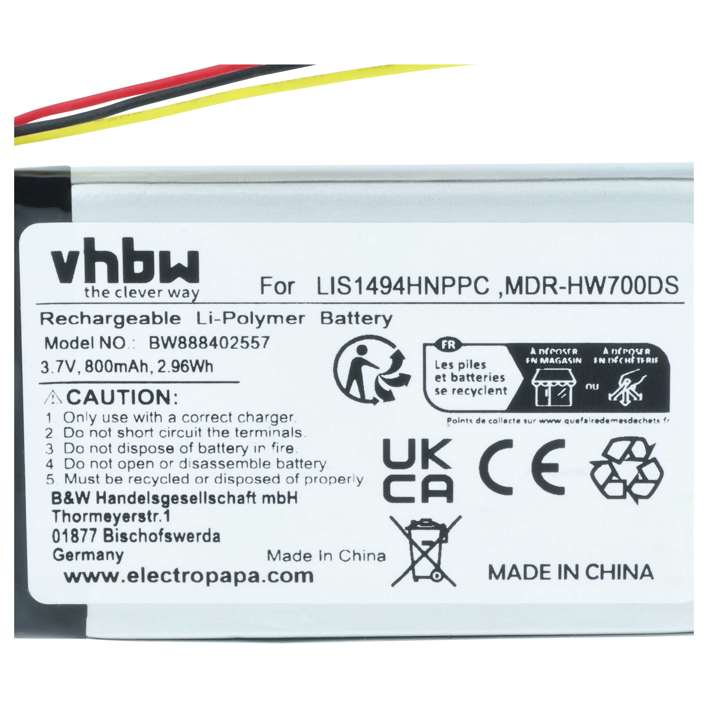 Akumulator do słuchawek bezprzewodowych zamiennik Sony LIS1494HNPPC - 800 mAh 3,7 V LiPo