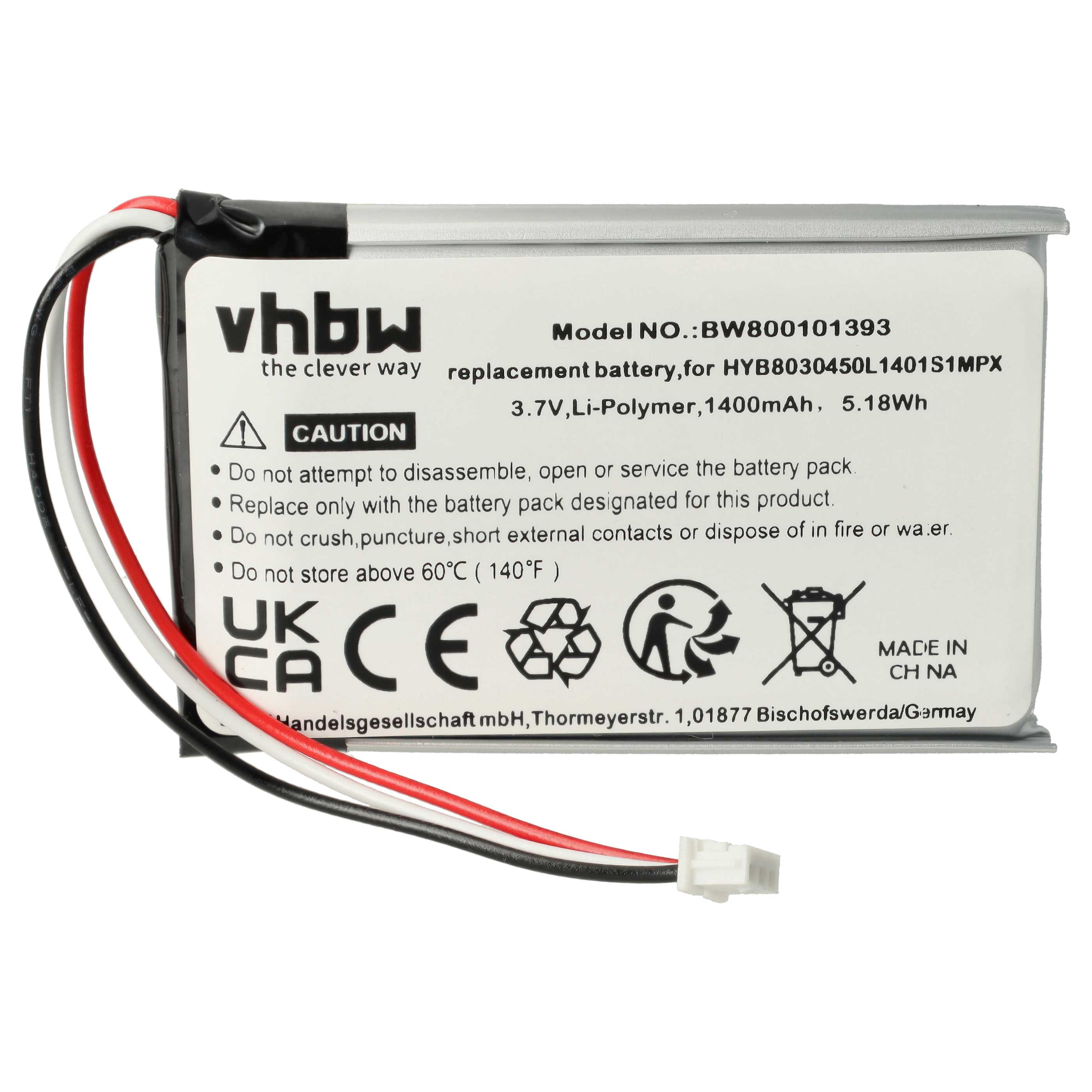 Akumulator do nawigacji GPS zamiennik VDO HYB8030450L1401S1MPX, MA3060 - 1400 mAh 3,7 V Li-Ion