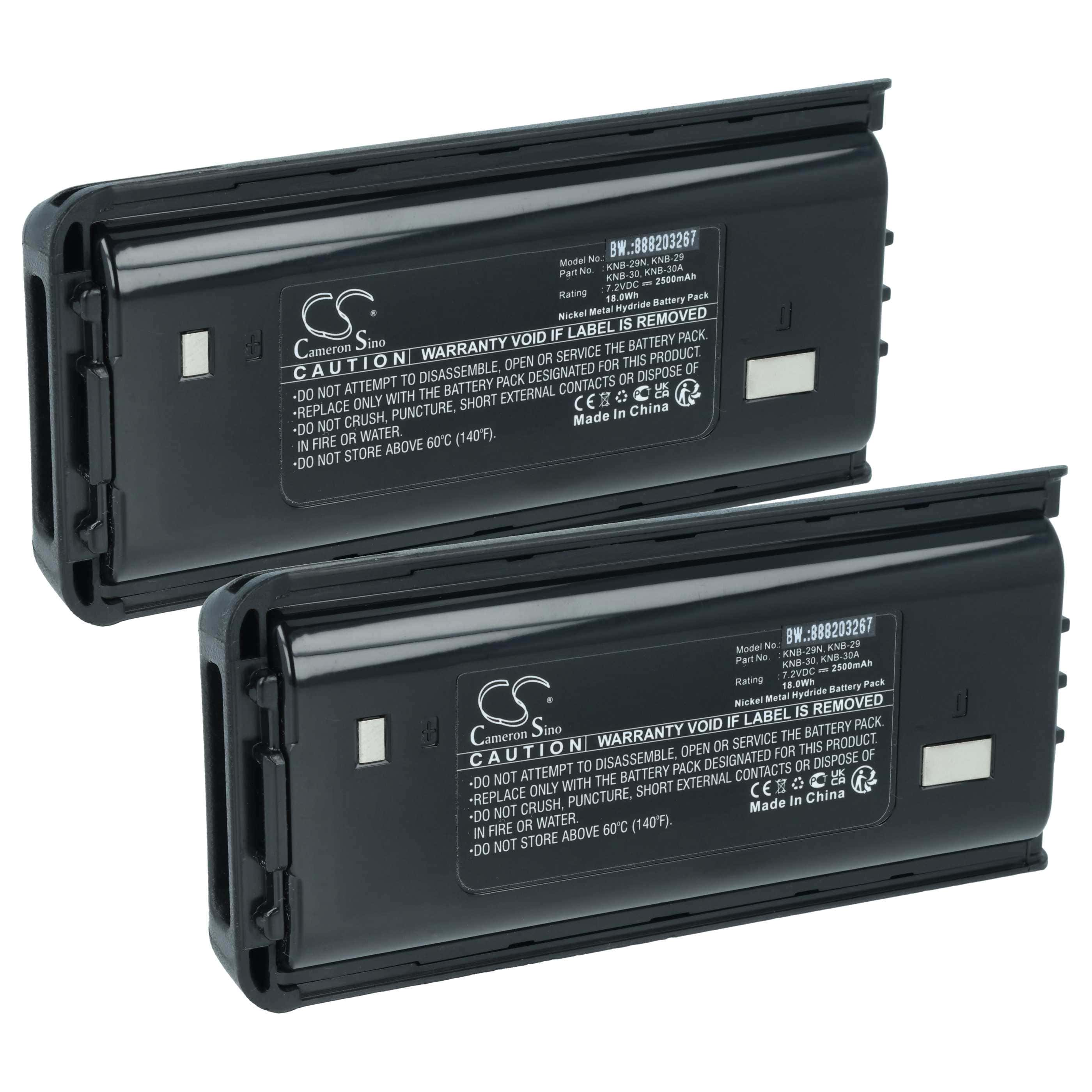 2x Batteria sostituisce Kenwood KNB-29N, KNB-29, KNB-30A, KNB-30 per dispositivo radio - 2500mAh 7,2V NiMH