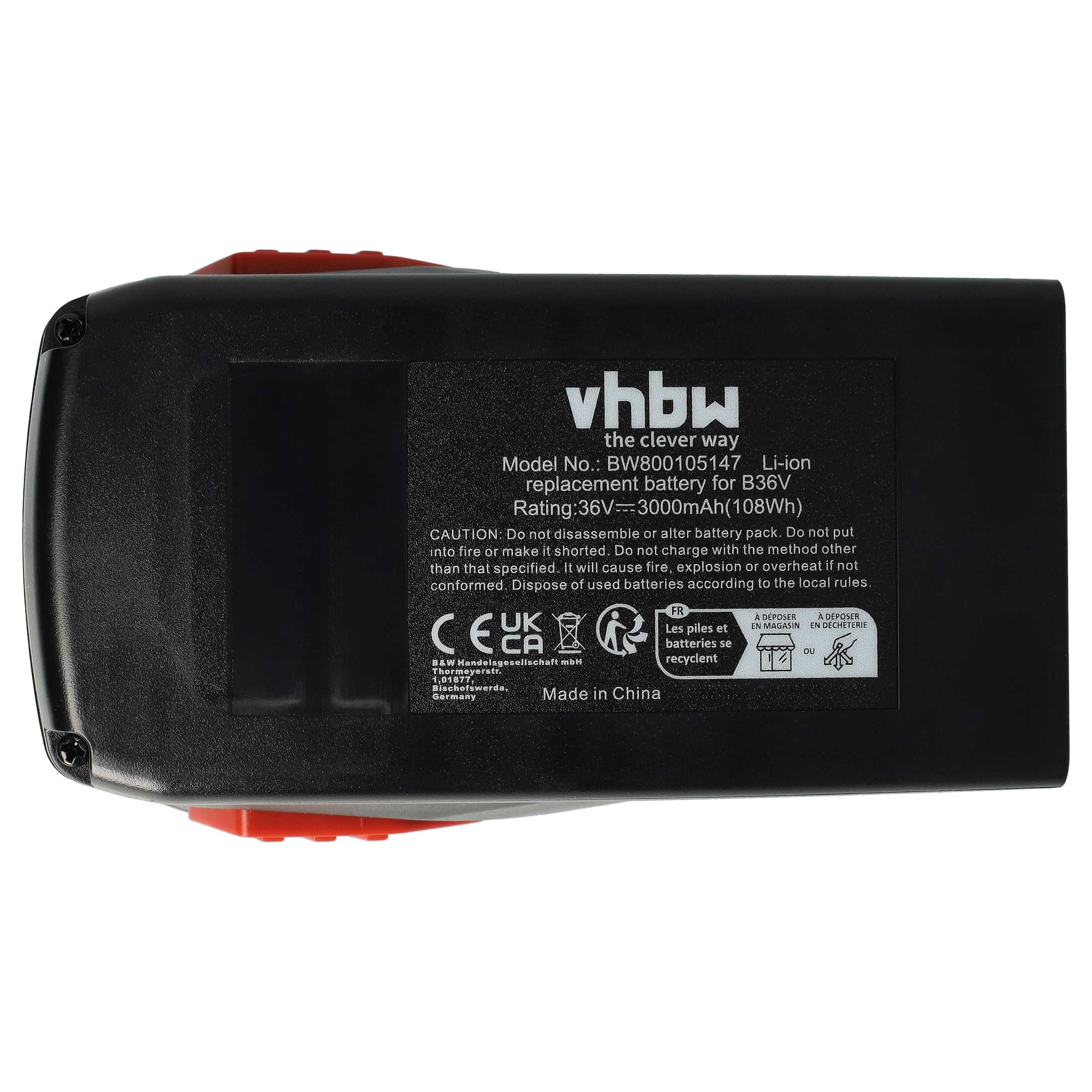 Batterie remplace Hilti B36, B36V, 2203932, 418009 pour outil électrique - 3000 mAh, 36 V, Li-ion