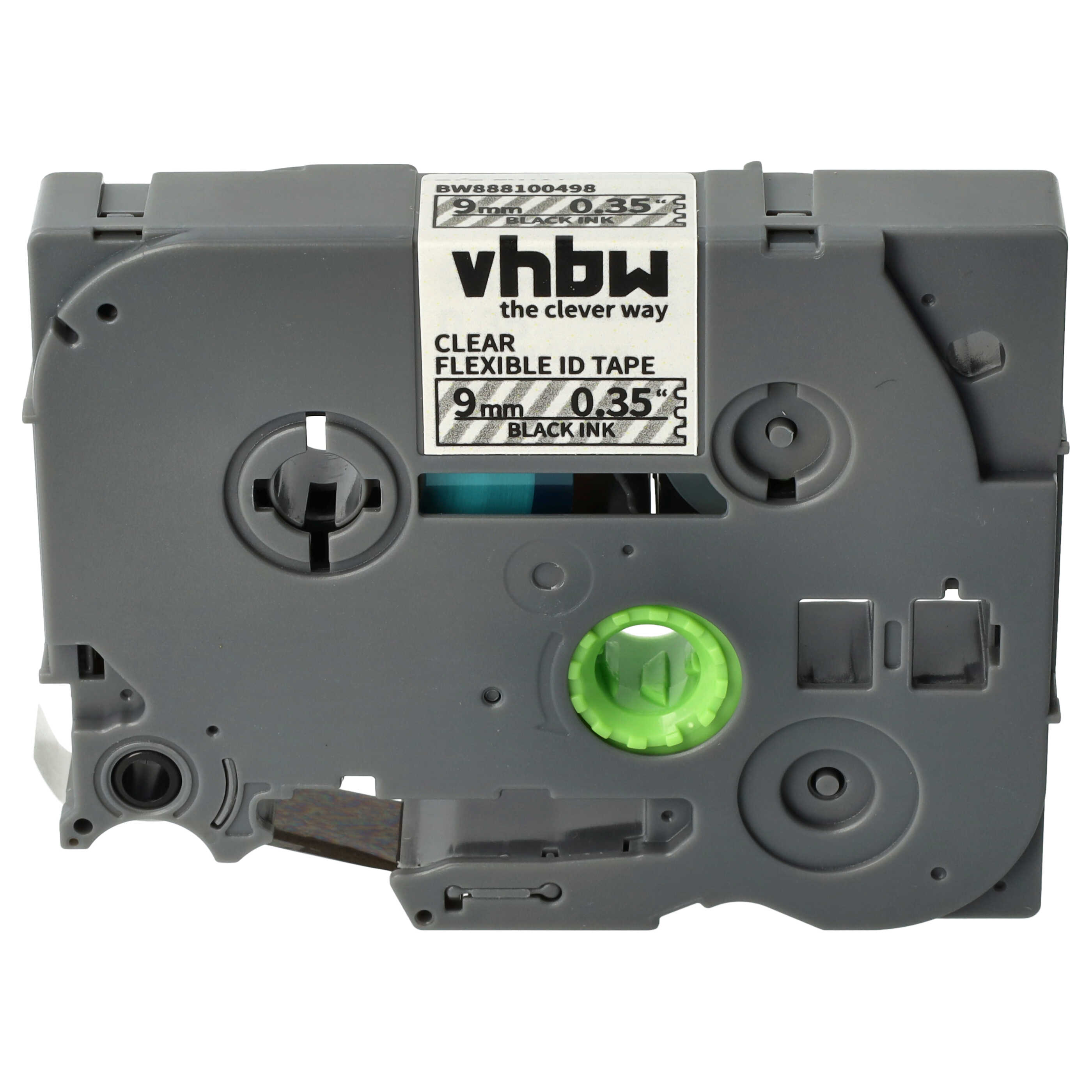 Label Tape as Replacement for Brother TZE-FX121, TZFX121, TZeFX121 - 9 mm Black to Transparent, Flexible