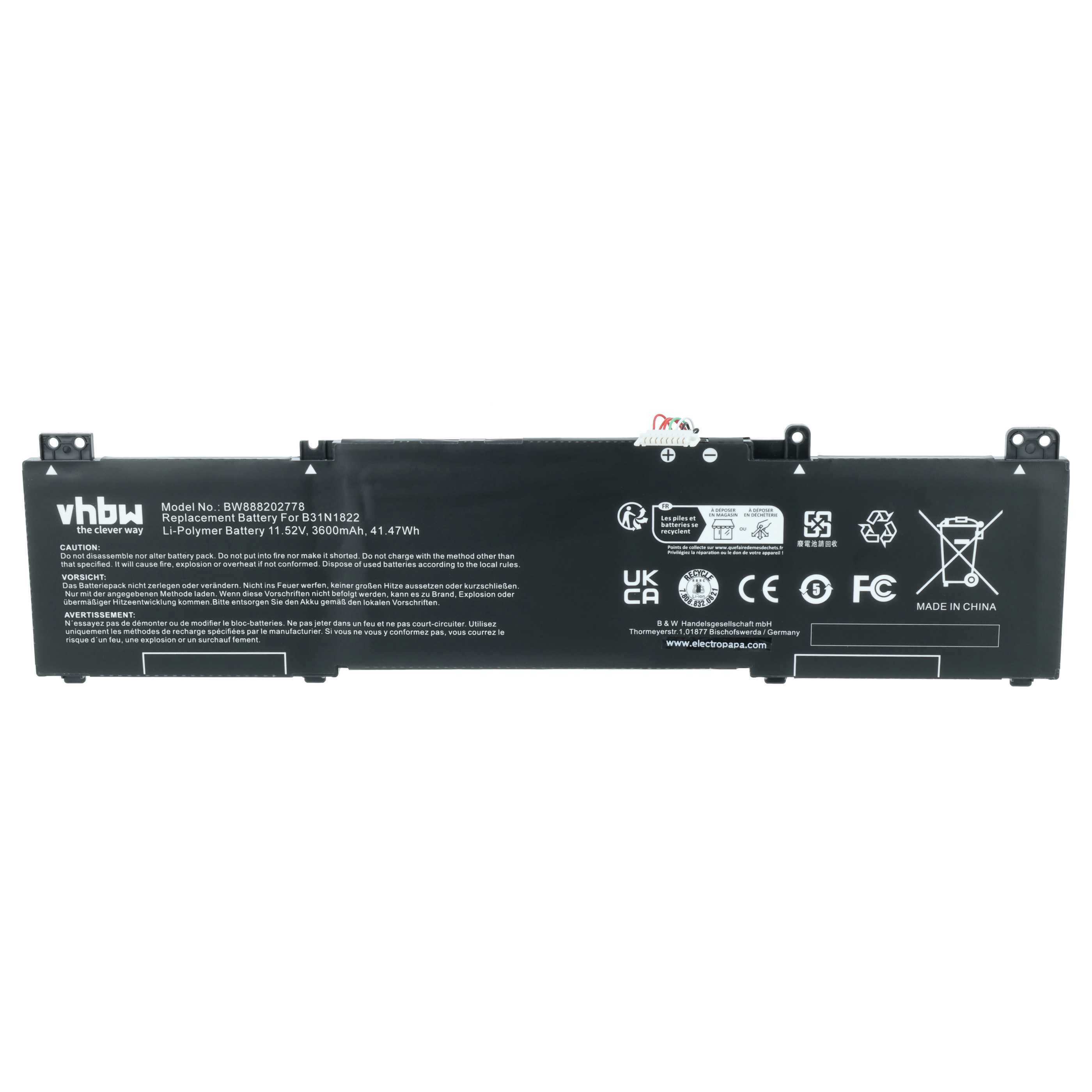 Akumulator do laptopa zamiennik Asus 3ICP5/57/80, 0B200-03220000, B31Bi2H, B31BIEH - 3600 mAh 11,52 V LiPo